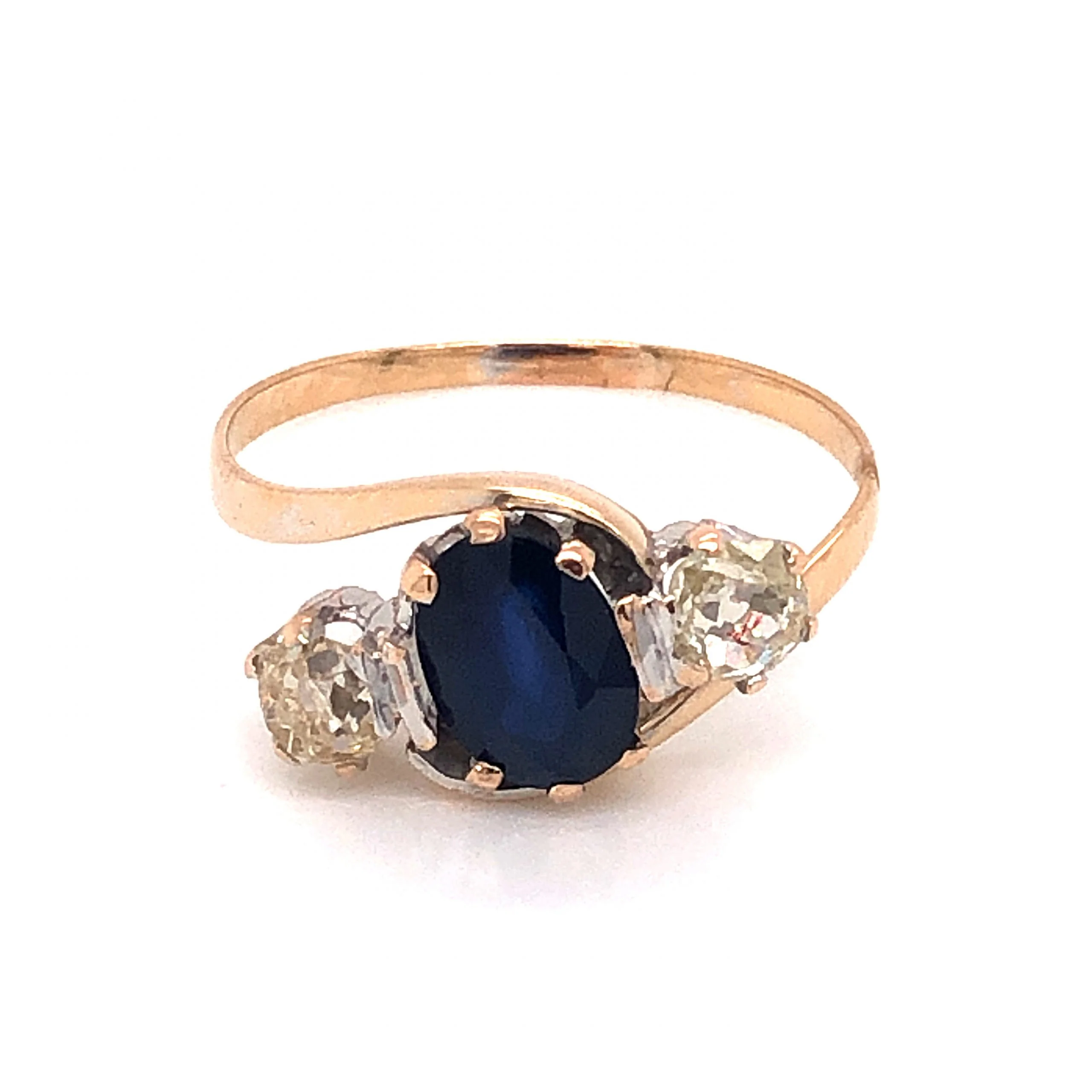 Victorian Sapphire & Diamond Engagement Ring in 14k Yellow Gold - Image 2