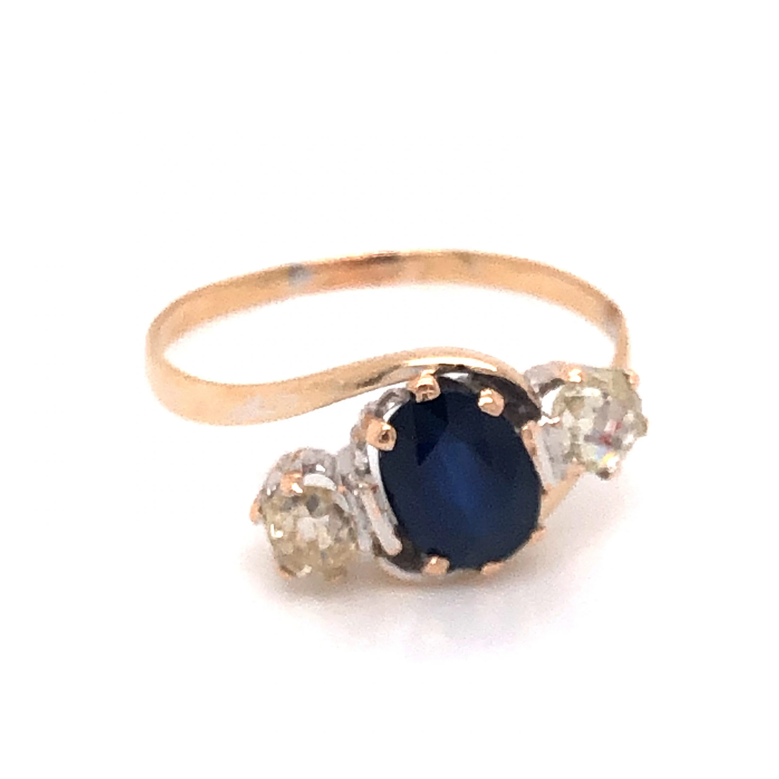 Victorian Sapphire & Diamond Engagement Ring in 14k Yellow Gold - Image 5