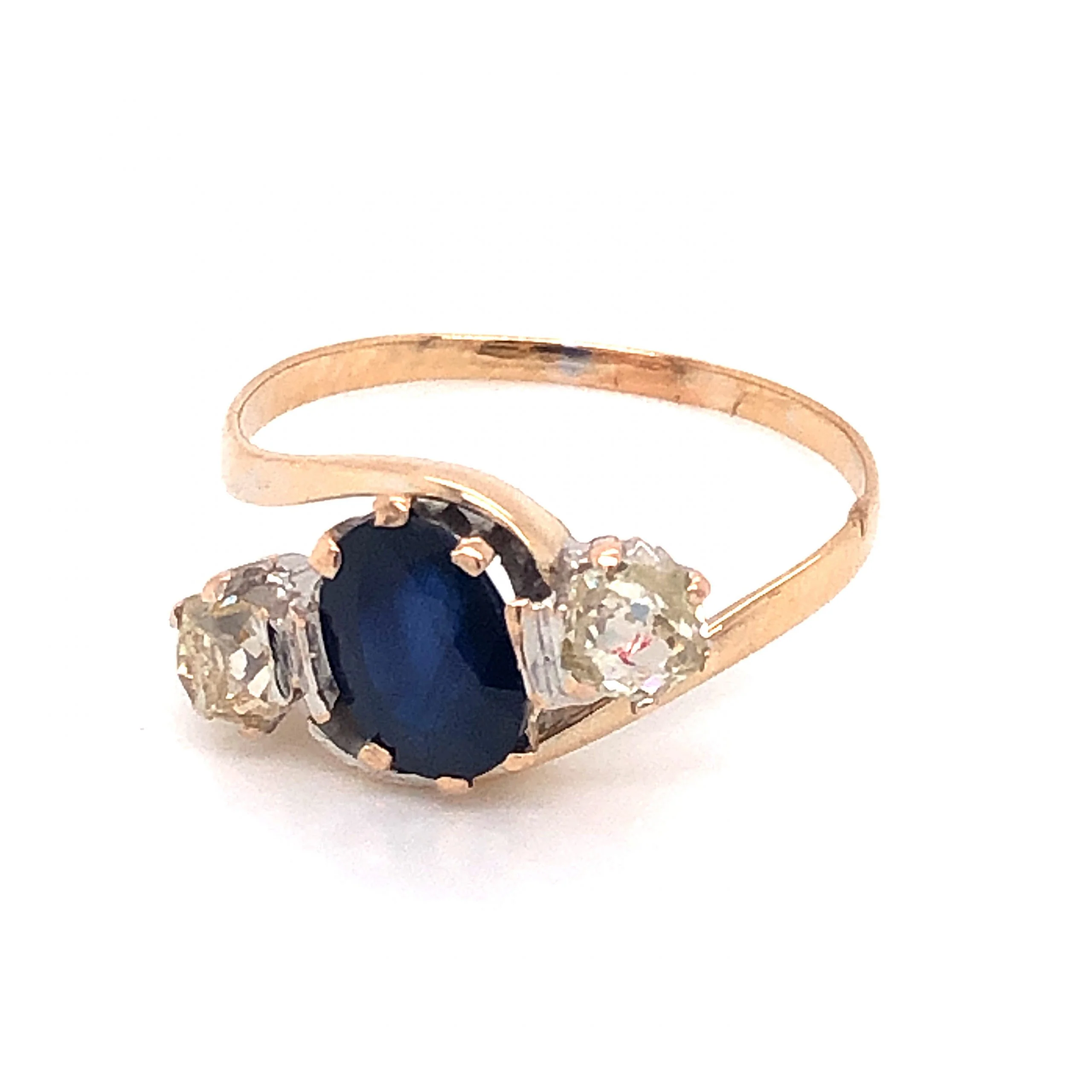 Victorian Sapphire & Diamond Engagement Ring in 14k Yellow Gold - Image 6
