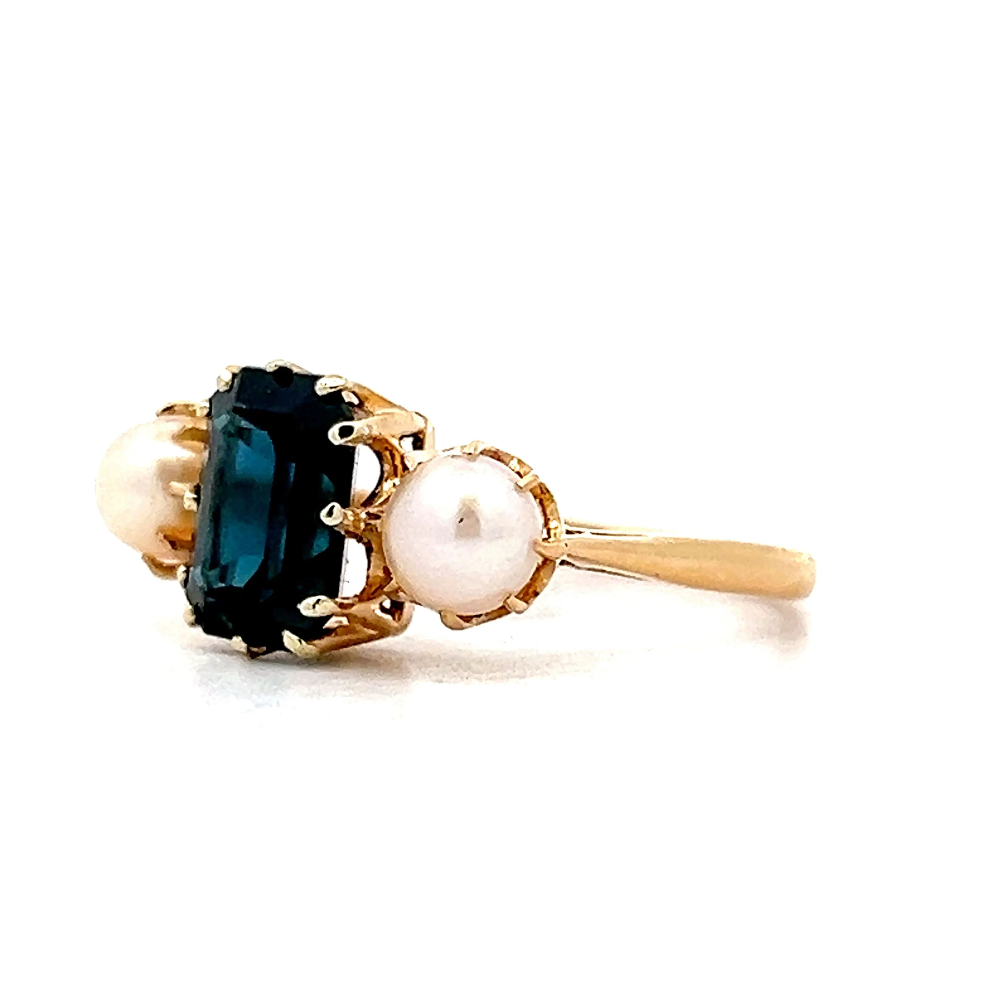 Victorian Sapphire & Pearl Ring in 18k Yellow Gold - Image 2