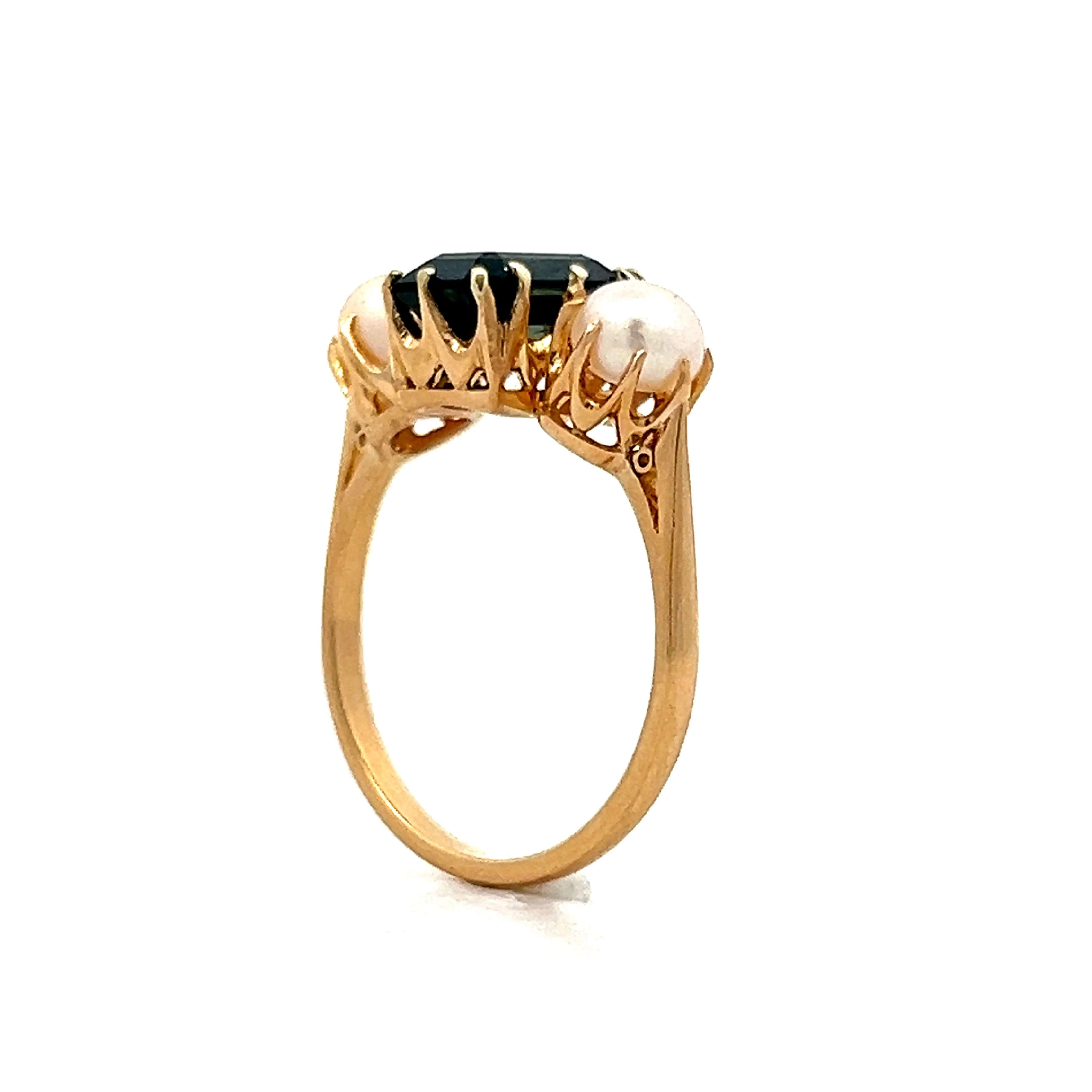 Victorian Sapphire & Pearl Ring in 18k Yellow Gold - Image 5