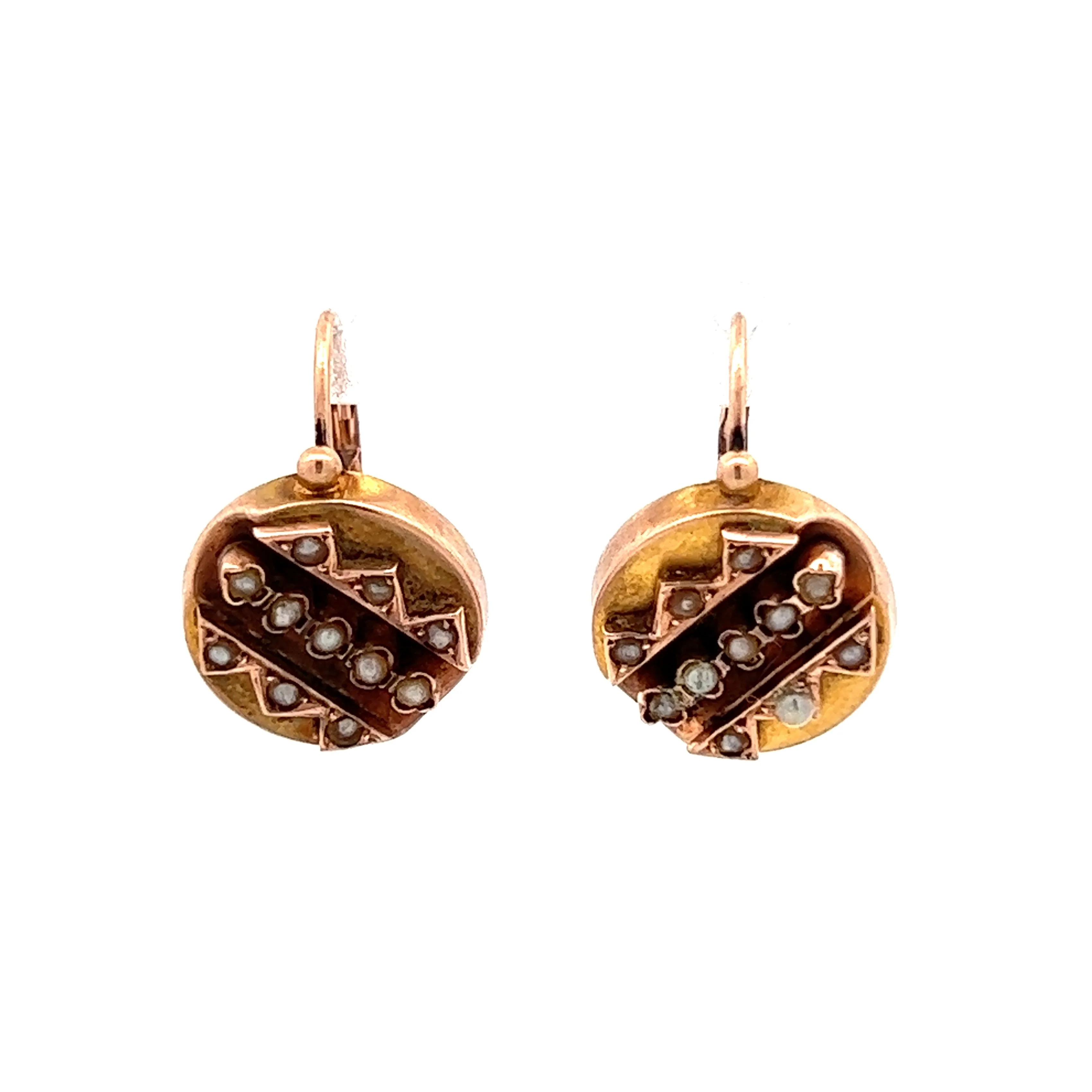 Victorian Seed Pearl Drop Earrings in 14k Rose Gold