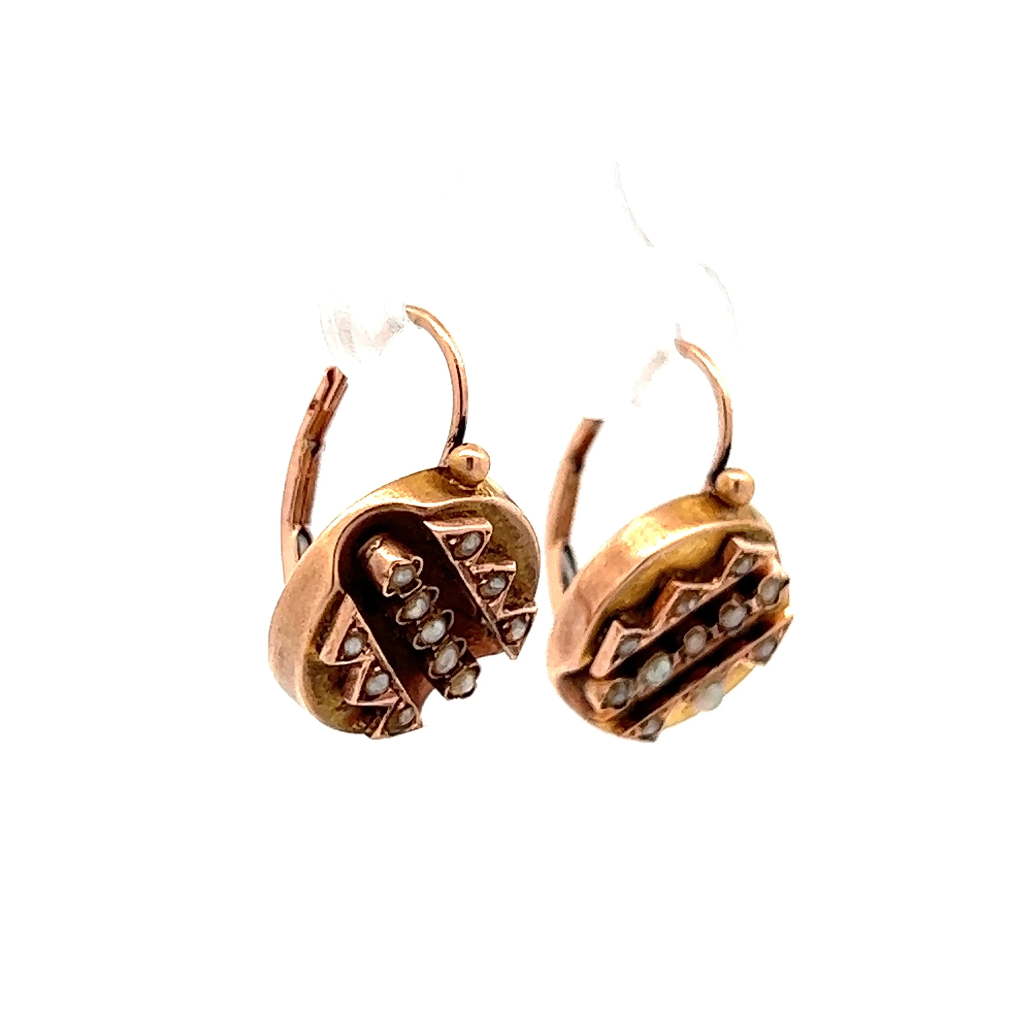 Victorian Seed Pearl Drop Earrings in 14k Rose Gold - Image 3