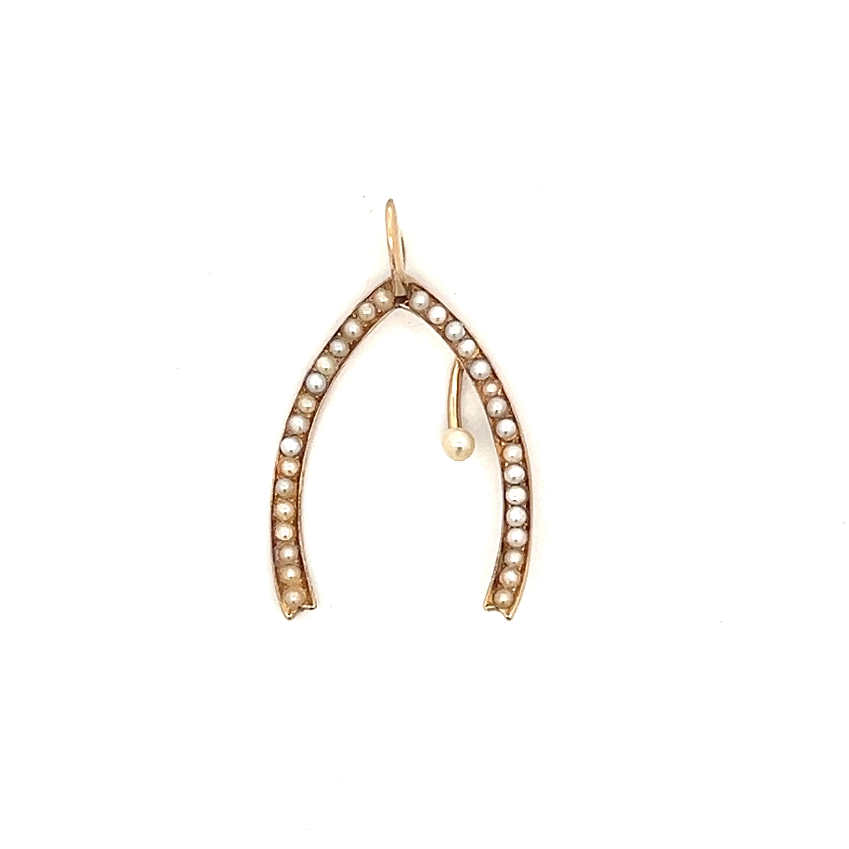 Victorian Seed Pearl Horseshoe Pendant in 14k Yellow Gold
