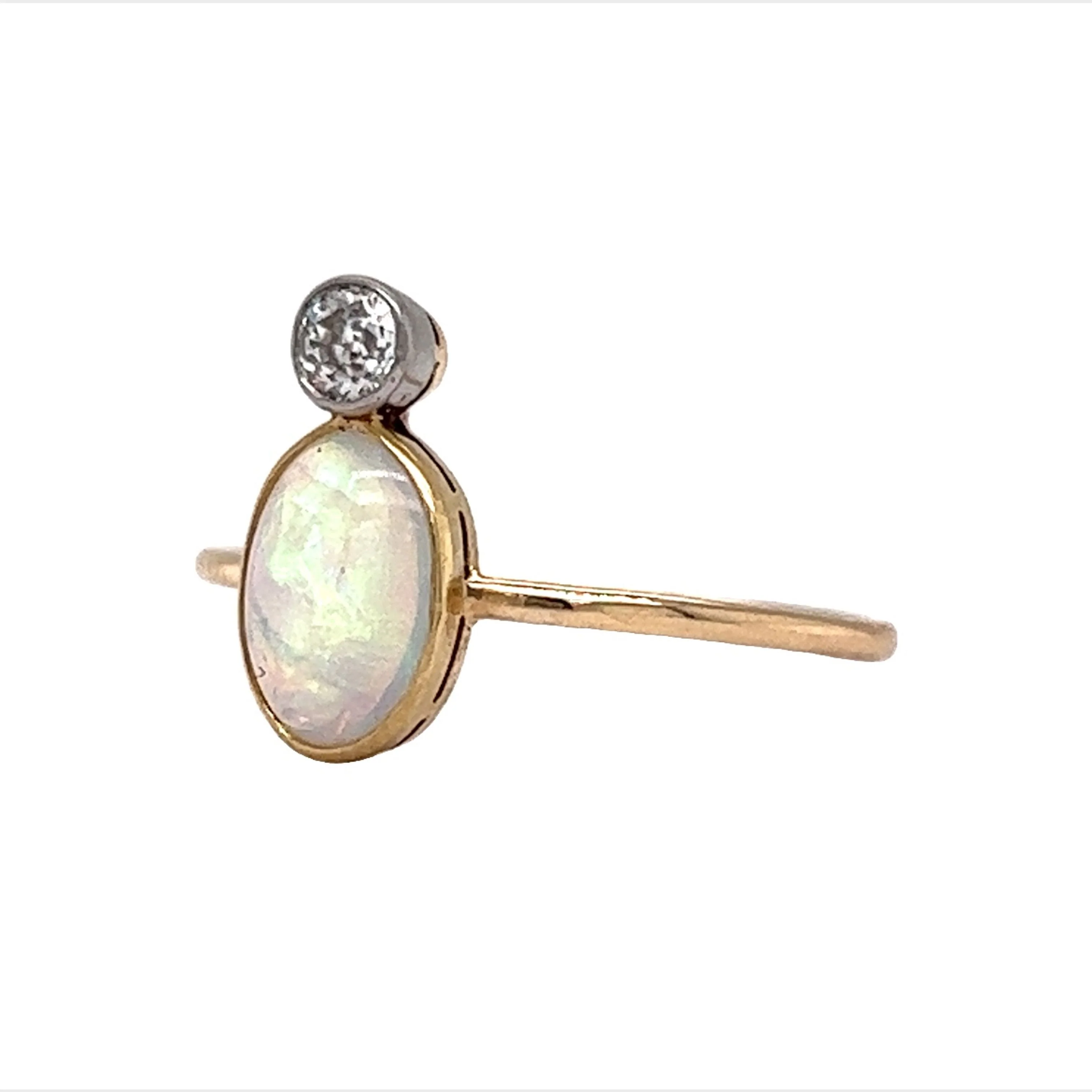 Victorian Stacked Opal & Diamond Ring in 14k Yellow Gold - Image 2