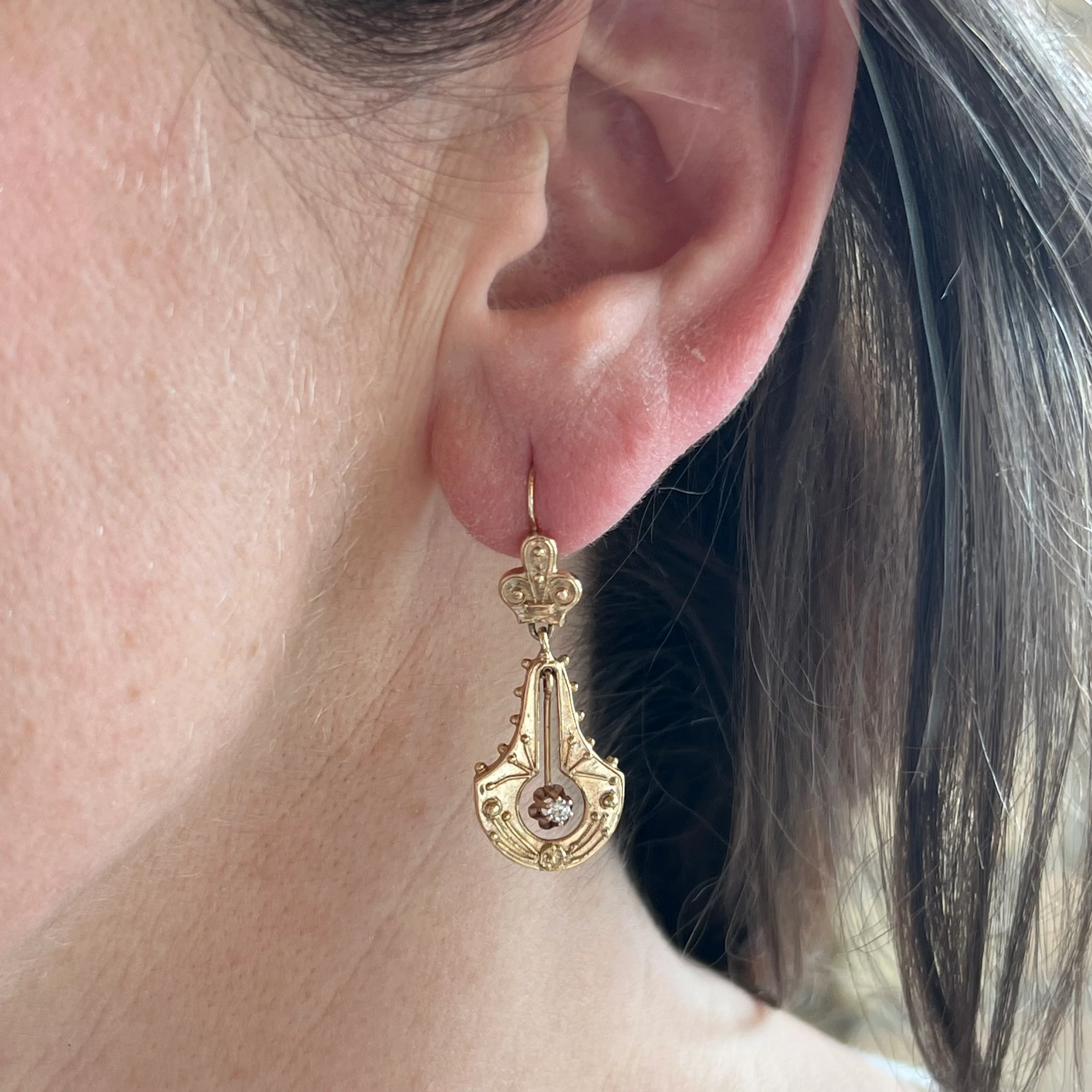 Victorian Style Diamond Earrings in Yellow Gold - Image 4