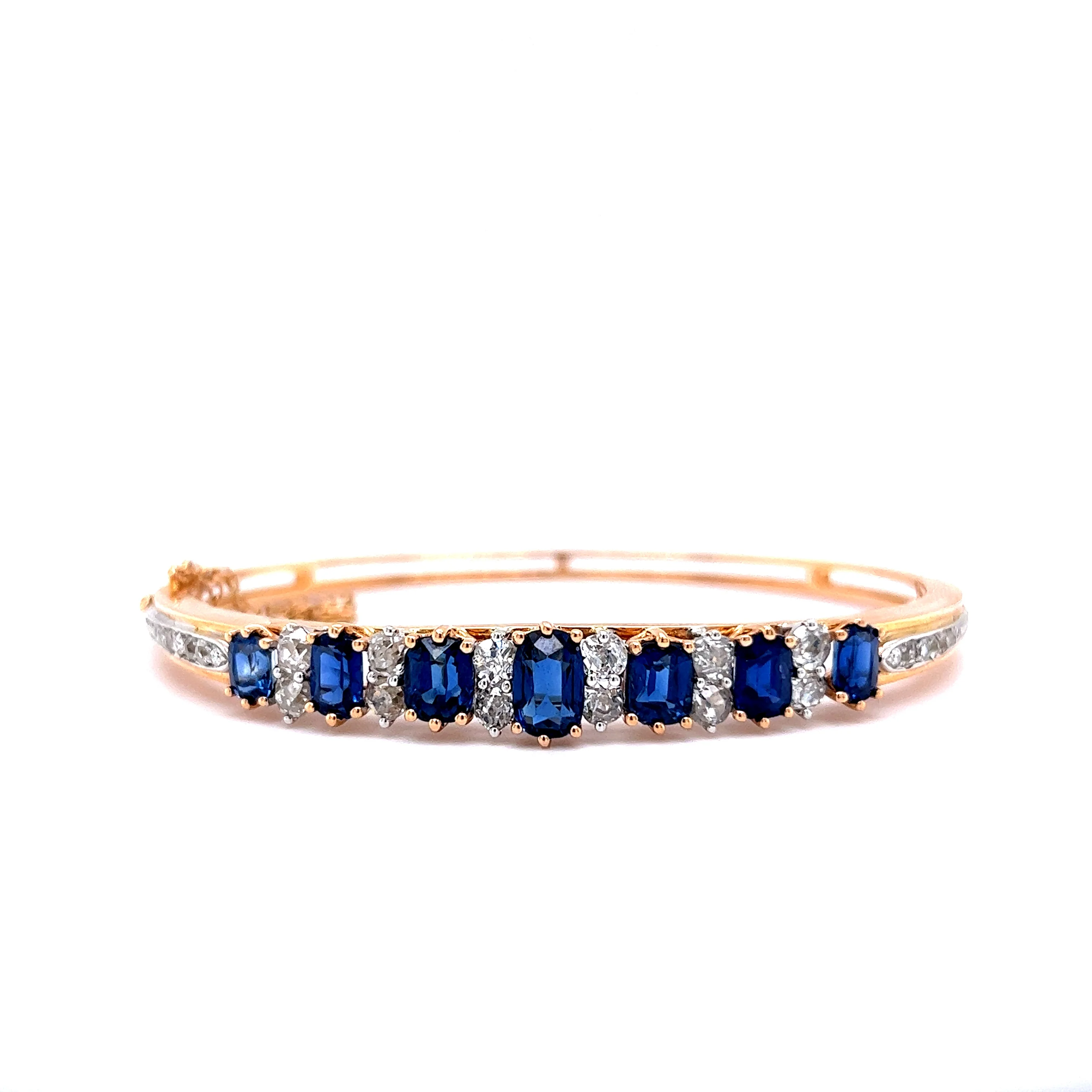 Victorian Style Diamond & Sapphire Bracelet in 14k Rose Gold