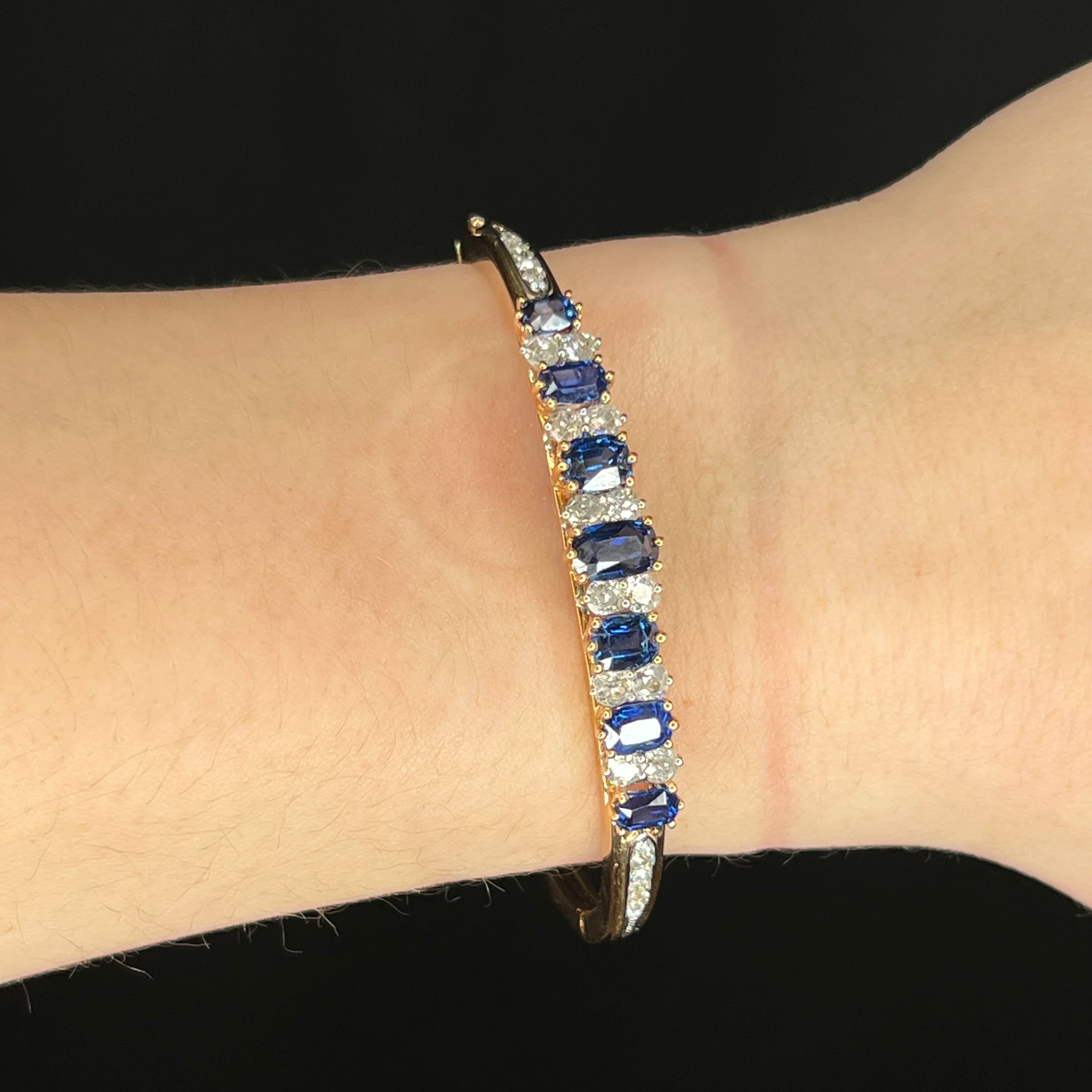 Victorian Style Diamond & Sapphire Bracelet in 14k Rose Gold - Image 4