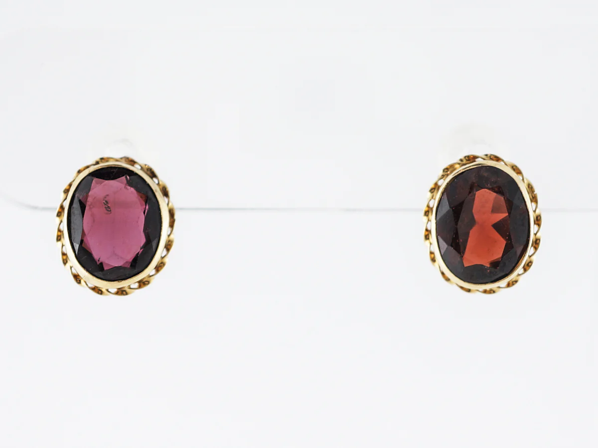 Victorian Style Garnet Stud Earrings in Yellow Gold