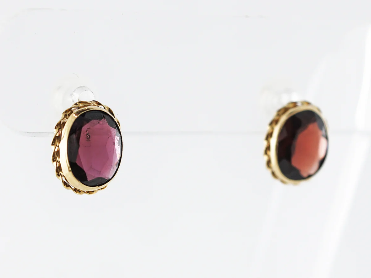 Victorian Style Garnet Stud Earrings in Yellow Gold - Image 2
