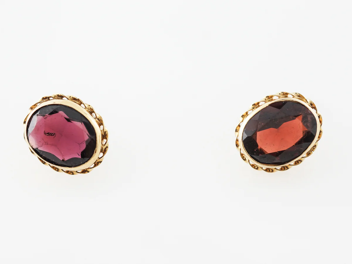 Victorian Style Garnet Stud Earrings in Yellow Gold - Image 3