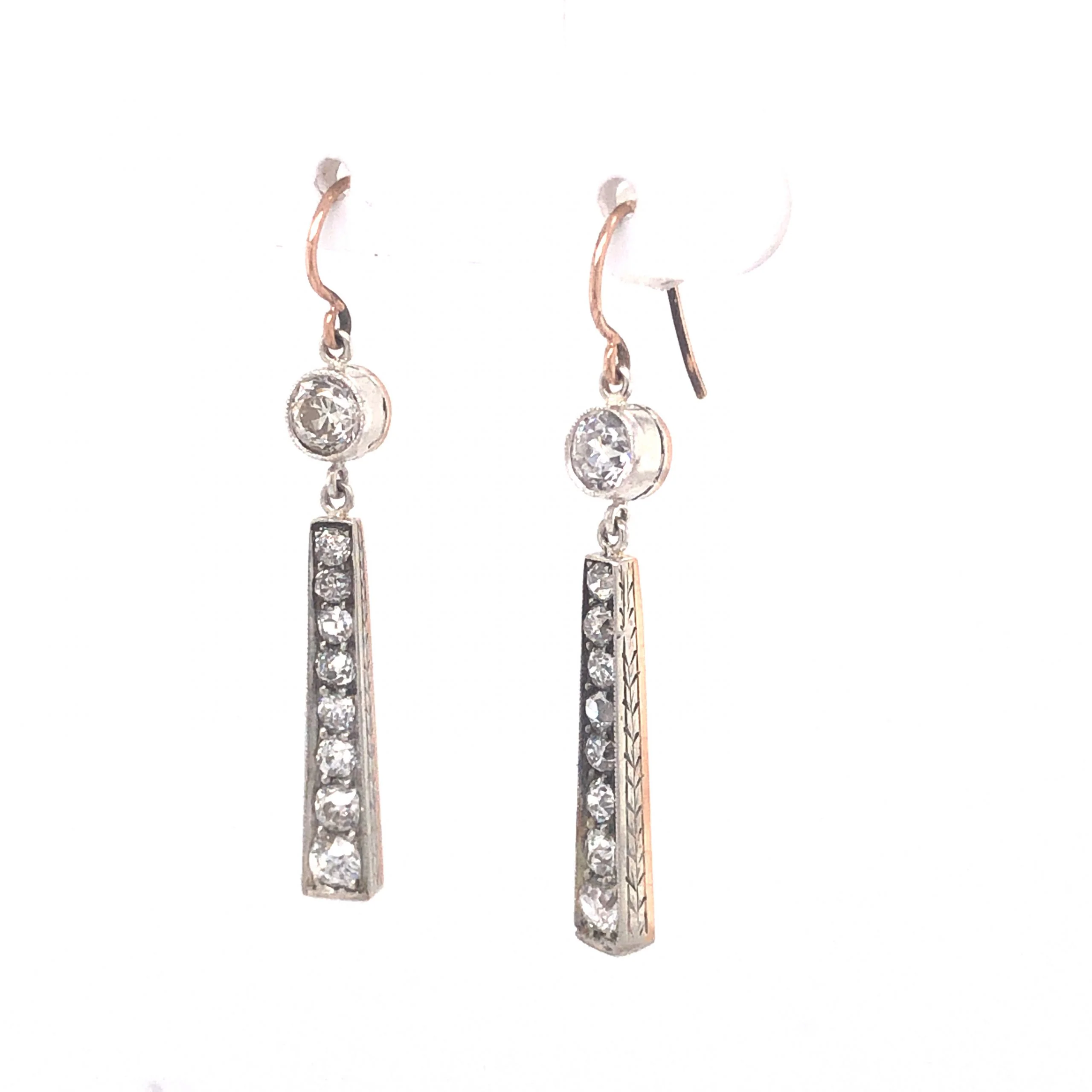Victorian Tapered Diamond Earrings in 14k Rose Gold & Silver - Image 2