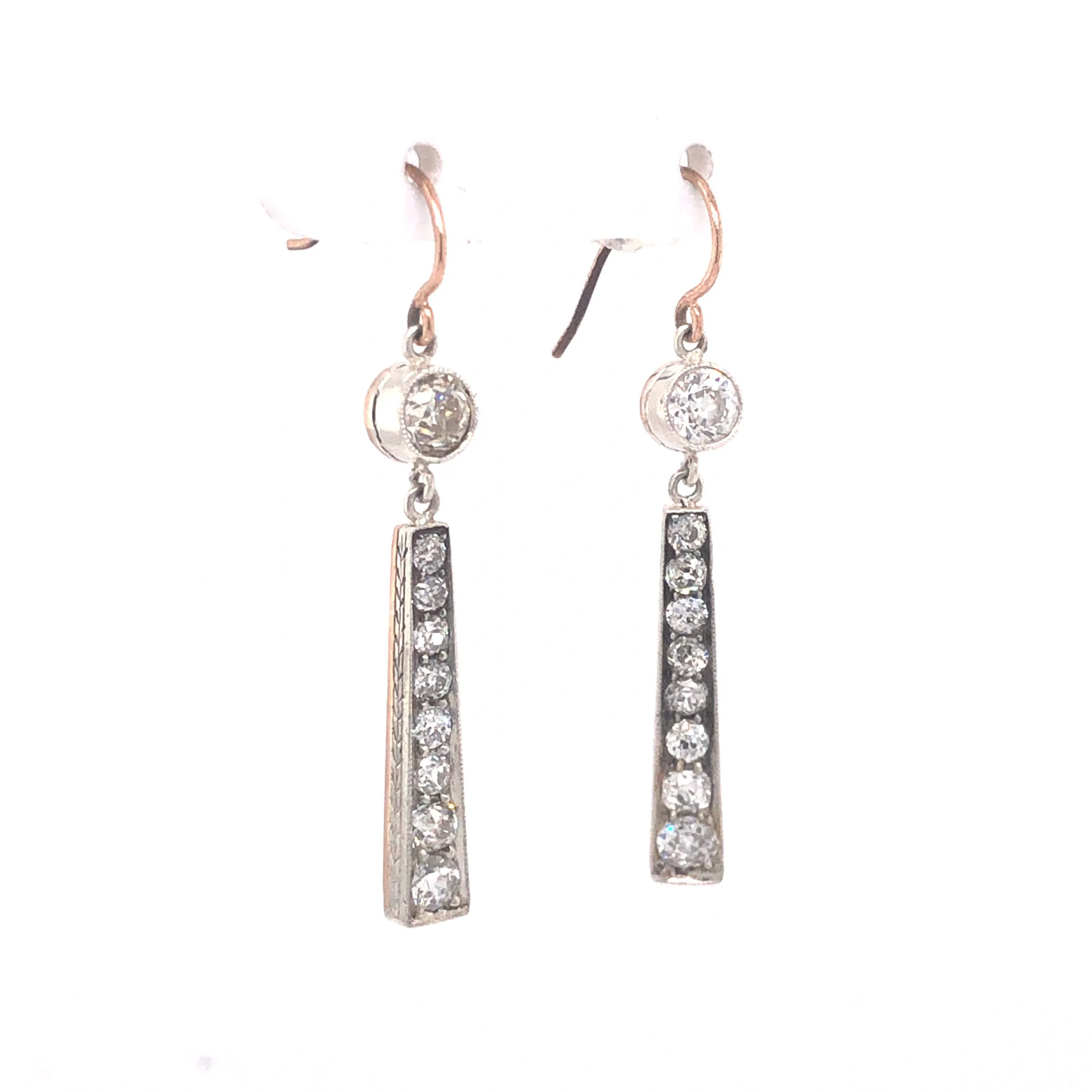 Victorian Tapered Diamond Earrings in 14k Rose Gold & Silver - Image 3