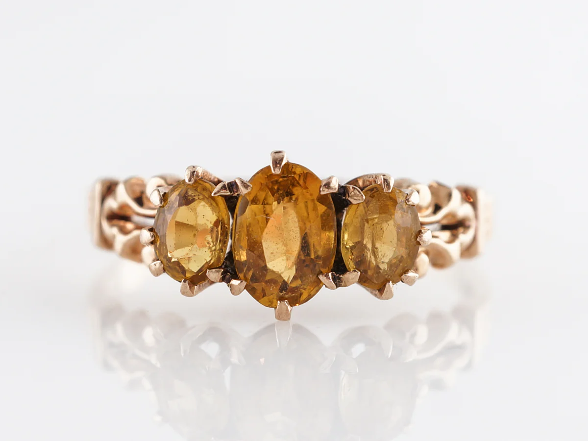 Victorian Three Stone Citrine Ring in 14k Yellow Gold