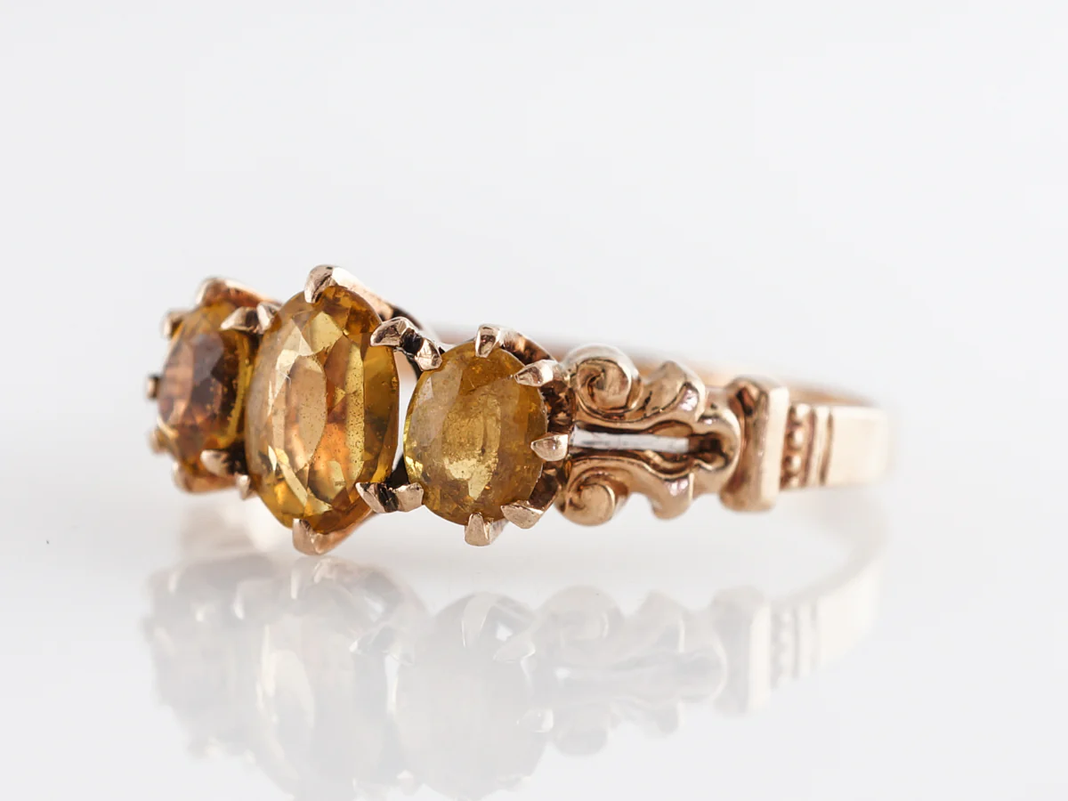 Victorian Three Stone Citrine Ring in 14k Yellow Gold - Image 2