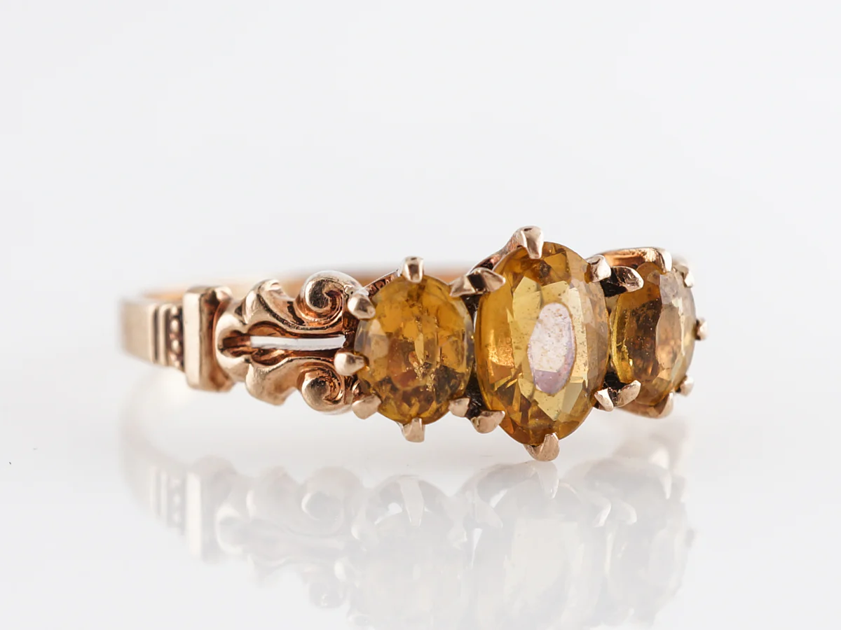 Victorian Three Stone Citrine Ring in 14k Yellow Gold - Image 3