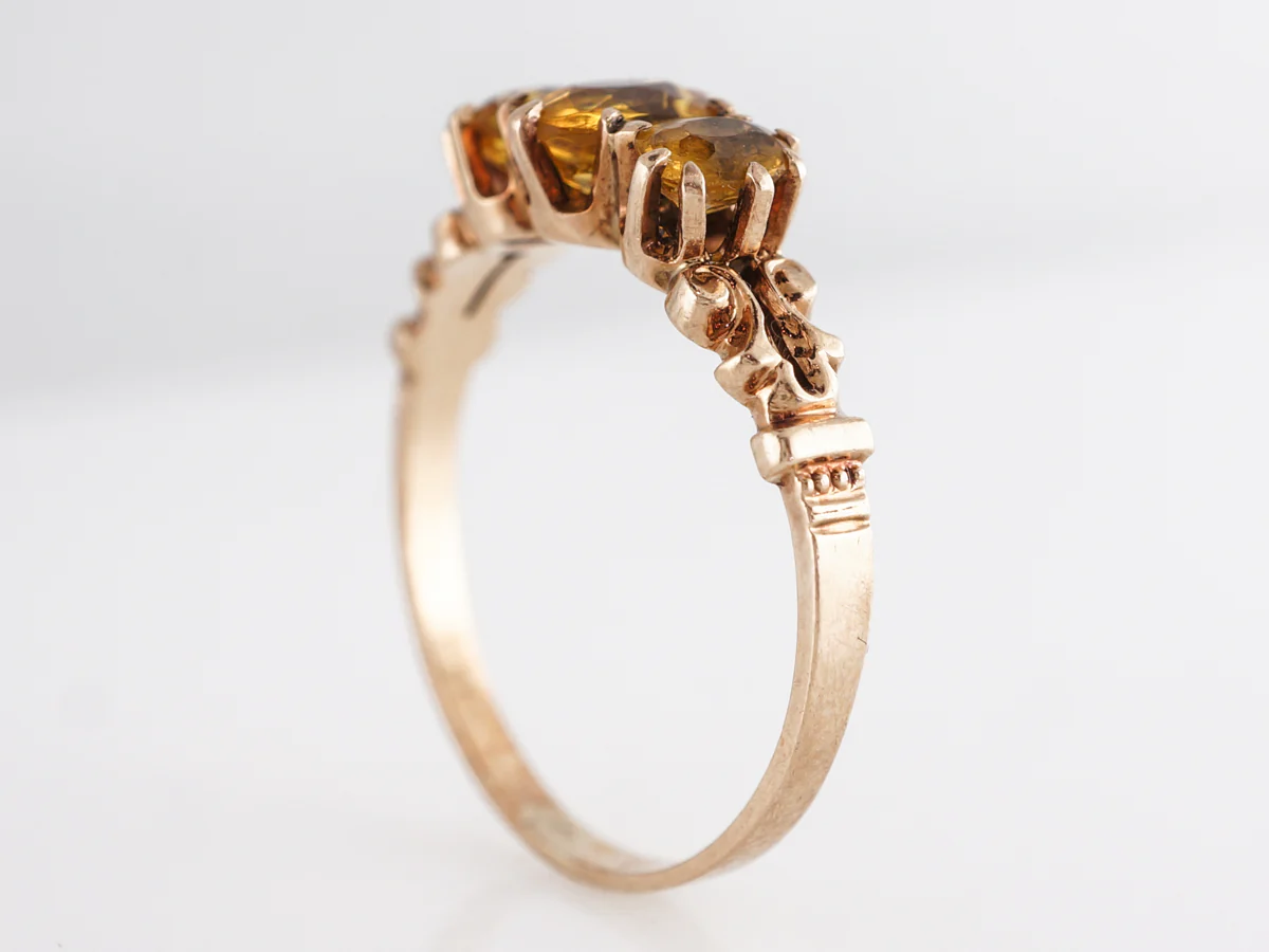 Victorian Three Stone Citrine Ring in 14k Yellow Gold - Image 5
