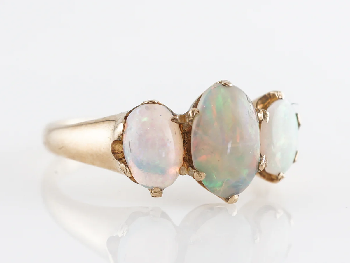 Victorian Three Stone Opal Right Hand Ring 14k - Image 3