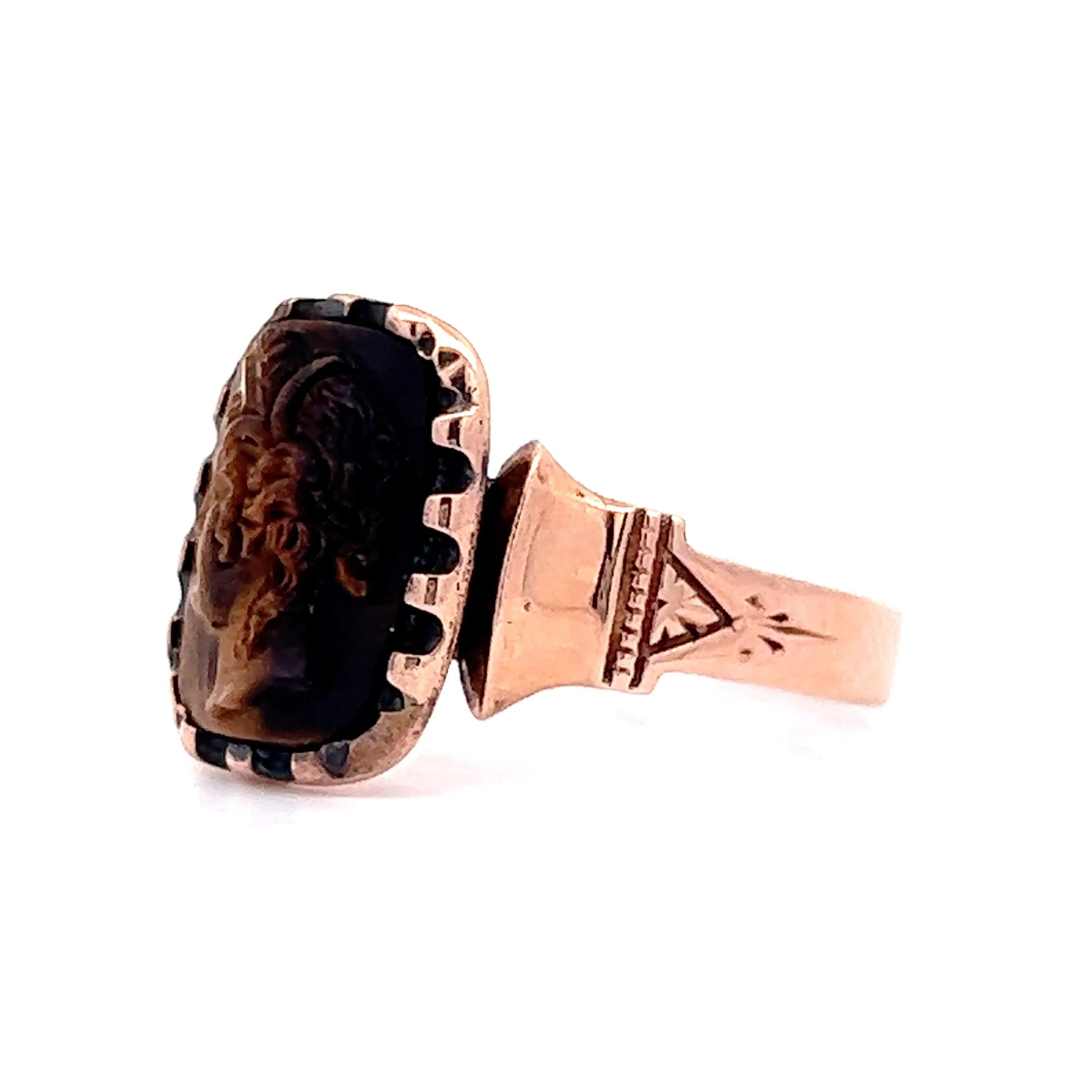 Victorian Tiger's Eye Cameo Right Hand Ring in 10k Yellow Gold - Image 2