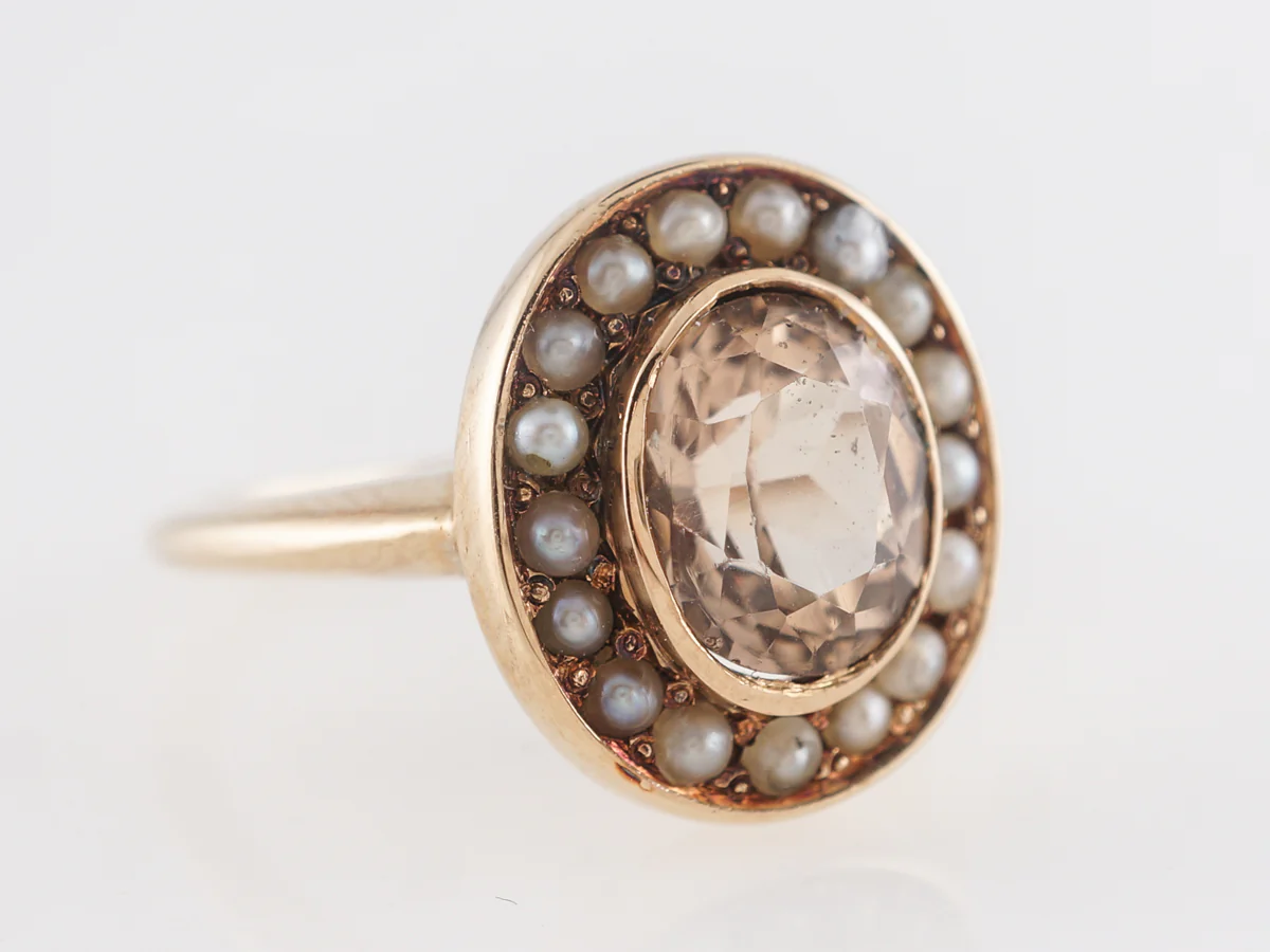 Victorian Topaz and Seed Pearl Cocktail Ring 14k Yellow Gold - Image 3