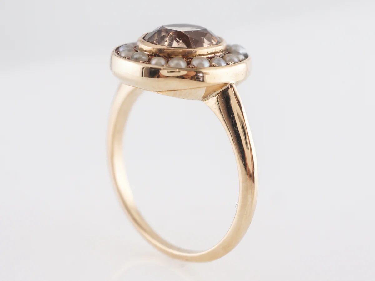 Victorian Topaz and Seed Pearl Cocktail Ring 14k Yellow Gold - Image 4
