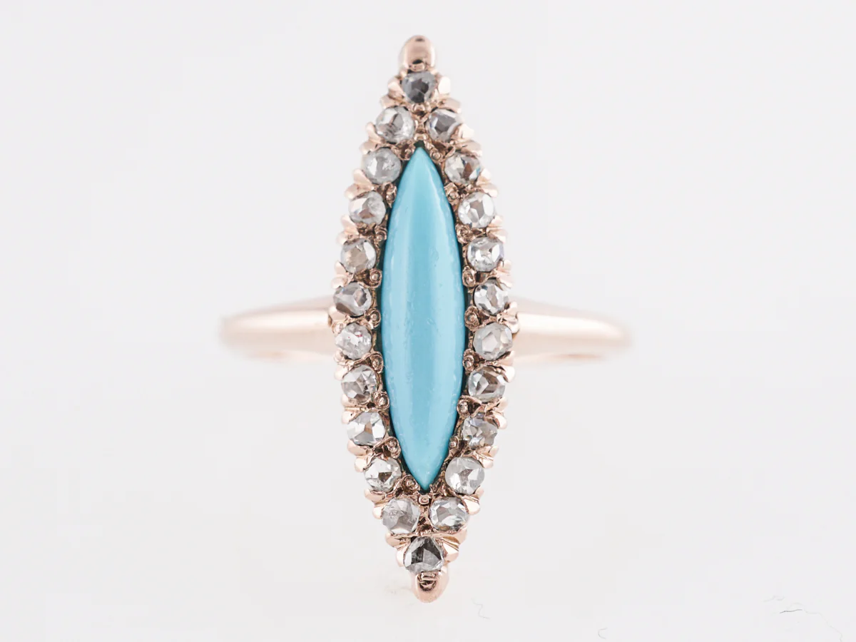 Victorian Turquoise and Diamond Cocktail Ring in 14k