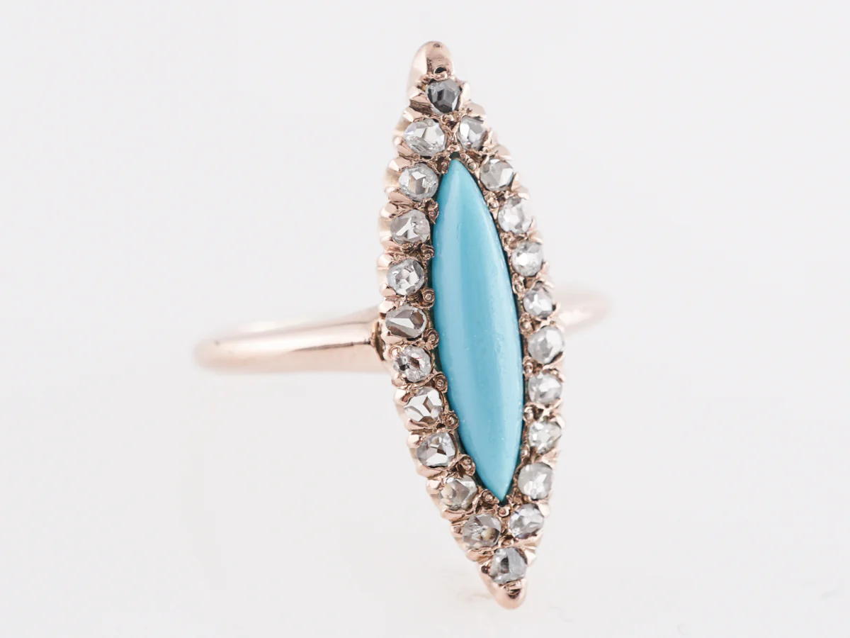 Victorian Turquoise and Diamond Cocktail Ring in 14k - Image 3