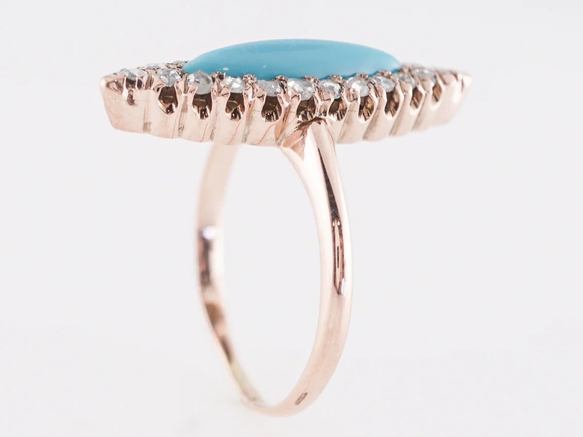 Victorian Turquoise and Diamond Cocktail Ring in 14k - Image 4