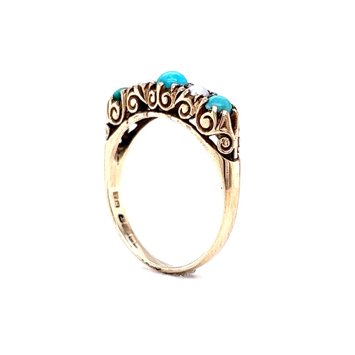 Victorian Turquoise and Pearl Ring in 9k Yellow Gold - Image 5