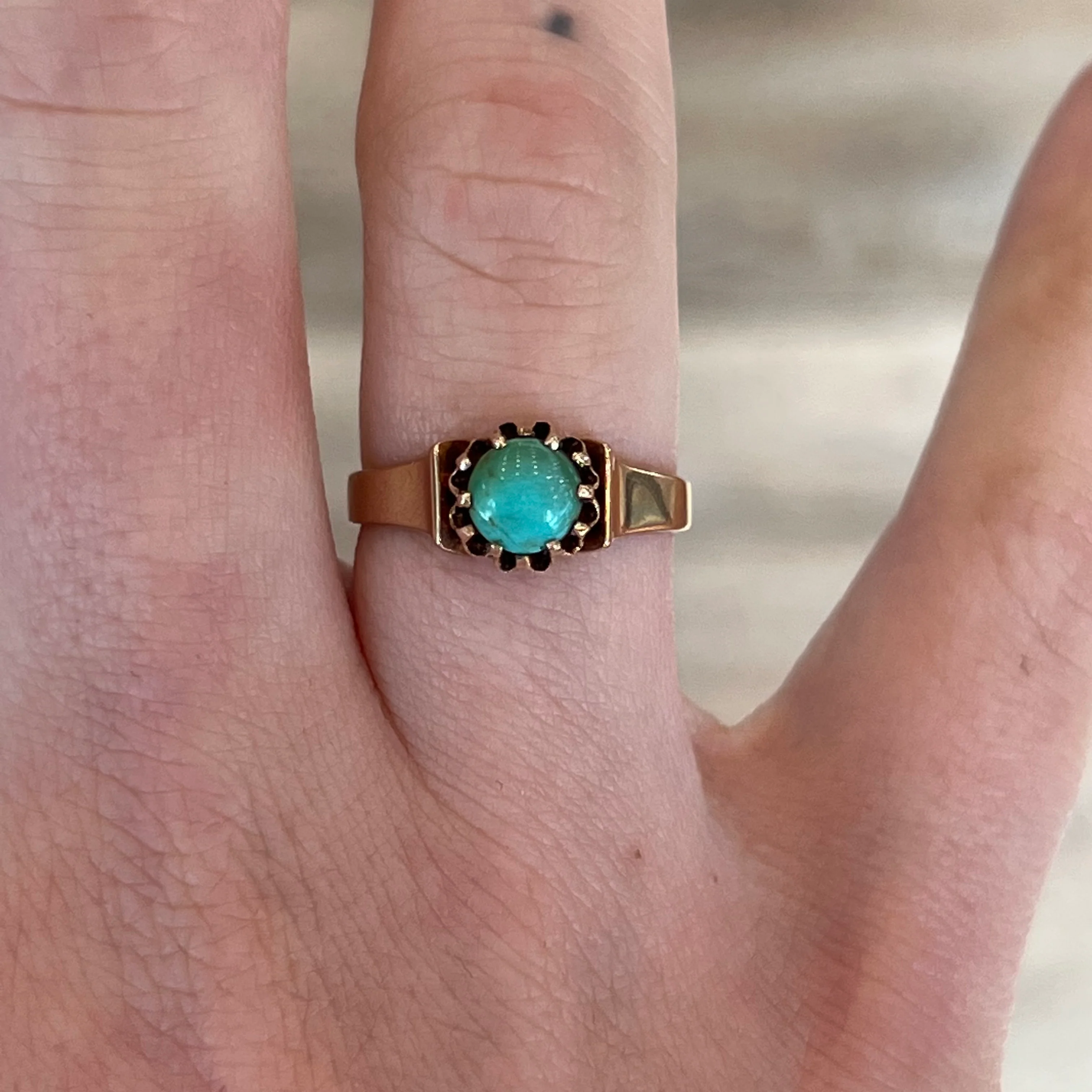 Victorian Turquoise Cocktail Ring in 14k Yellow Gold - Image 6