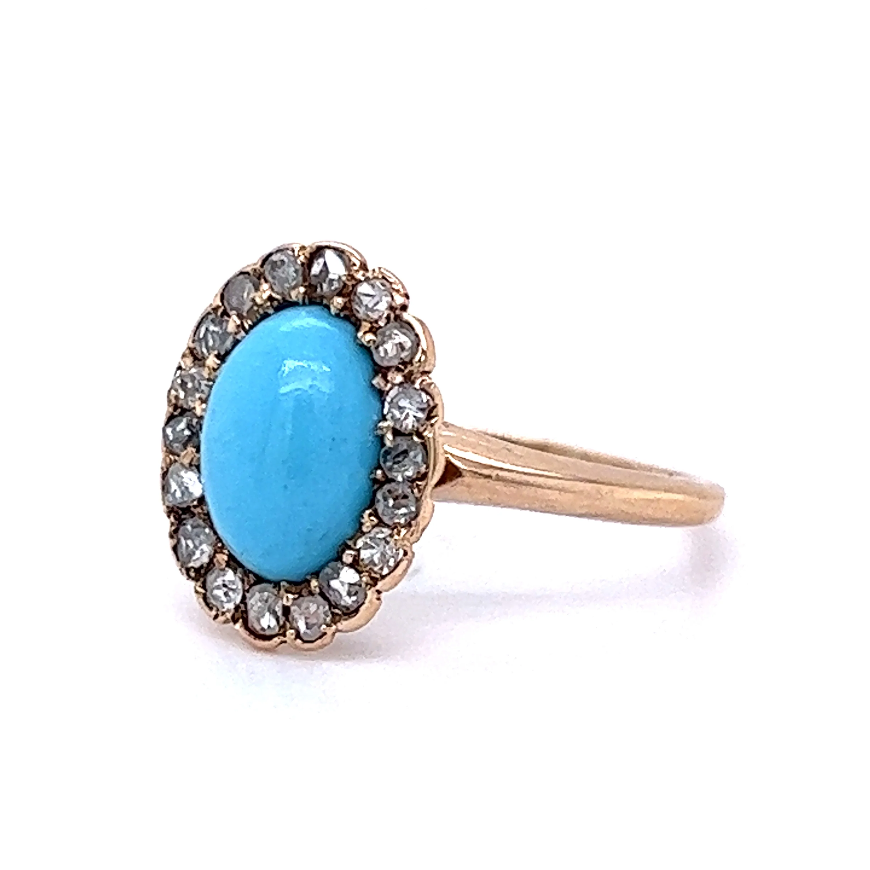Victorian Turquoise & Diamond Halo Ring in 14k Yellow Gold - Image 2