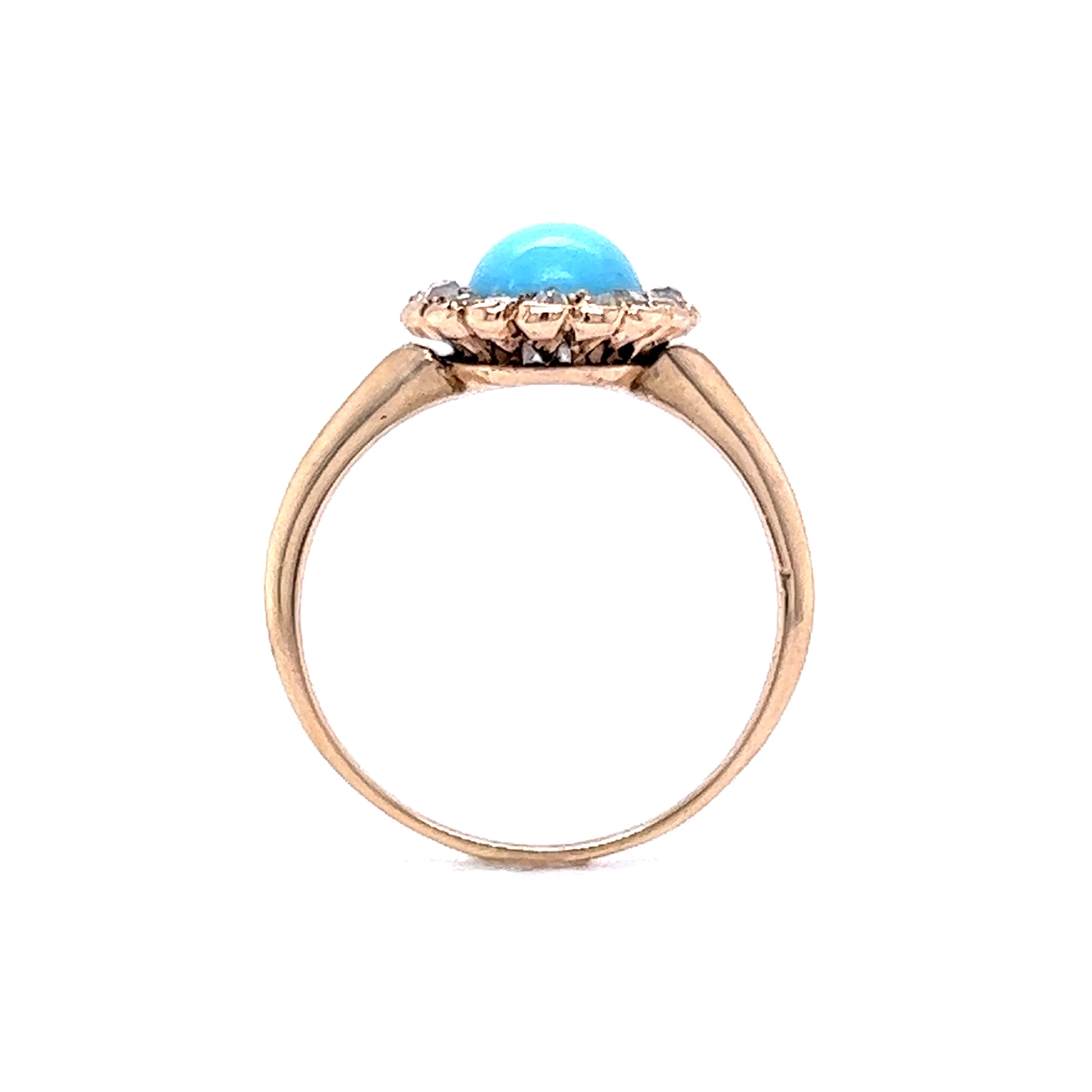 Victorian Turquoise & Diamond Halo Ring in 14k Yellow Gold - Image 4