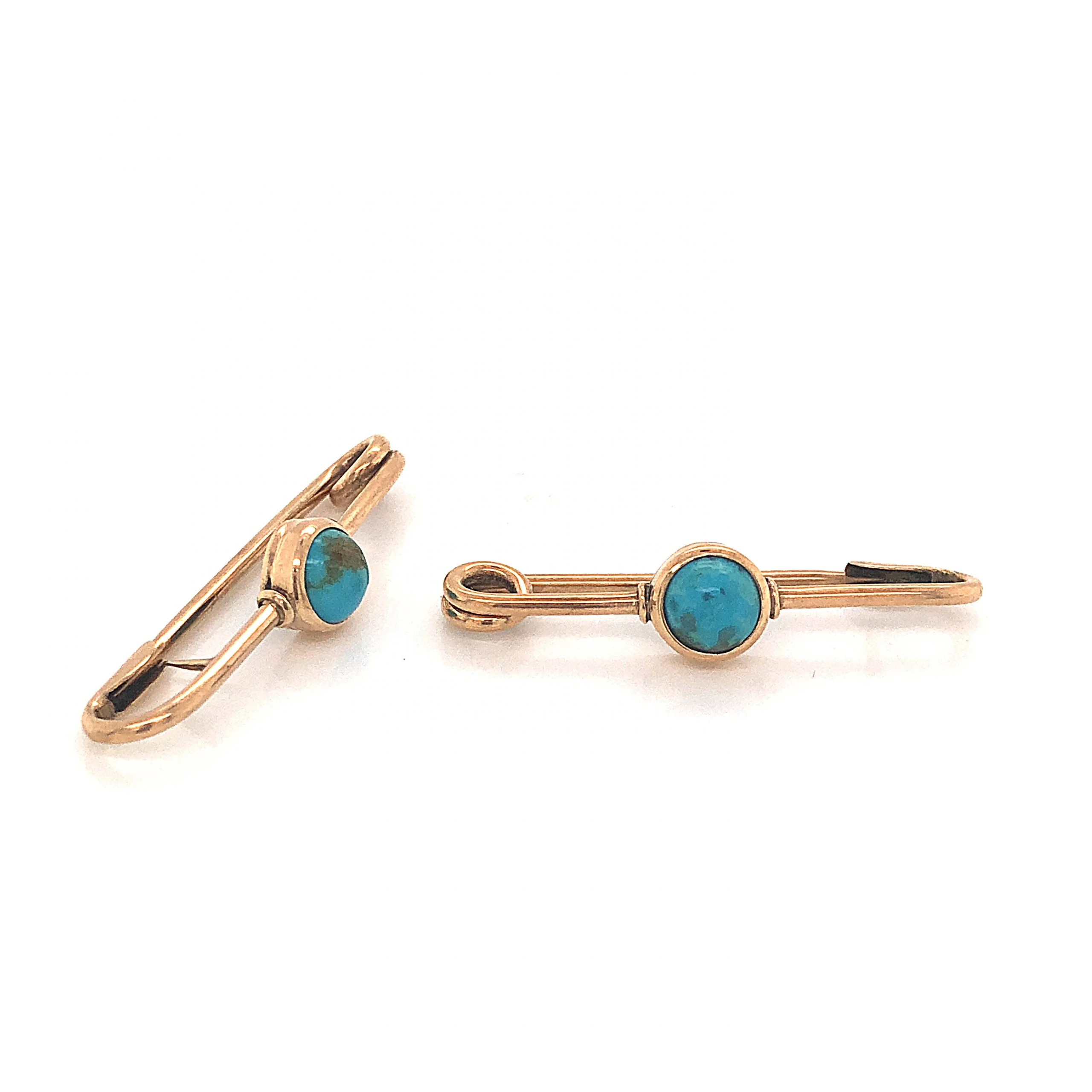 Victorian Turquoise Exterior Lingerie Pins in 14k Yellow Gold - Image 2