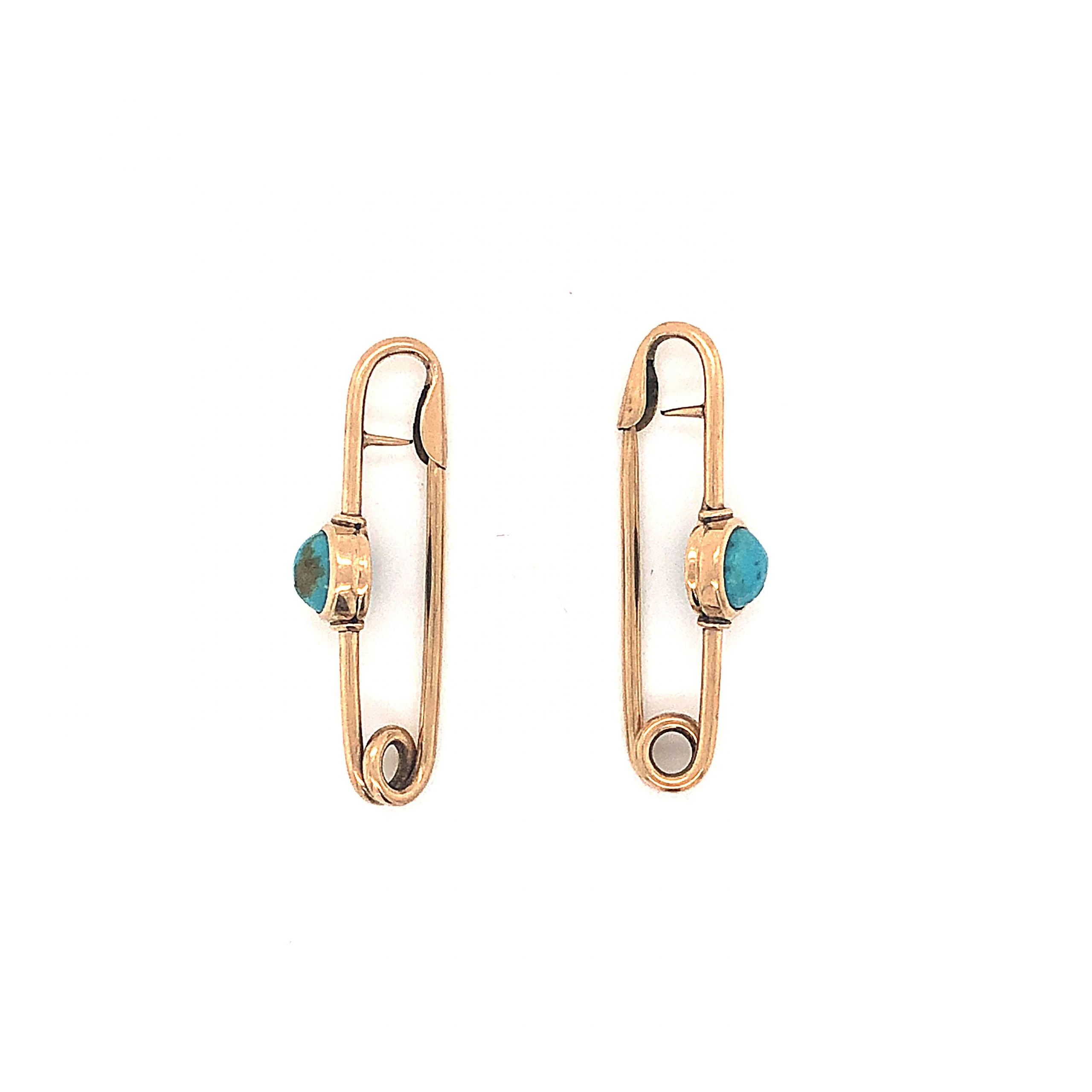 Victorian Turquoise Exterior Lingerie Pins in 14k Yellow Gold - Image 3
