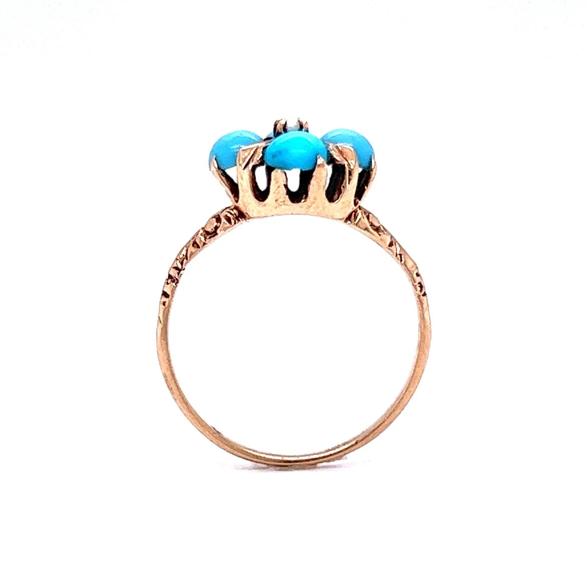Victorian Turquoise & Pearl Cocktail Ring in 10k Gold - Image 4