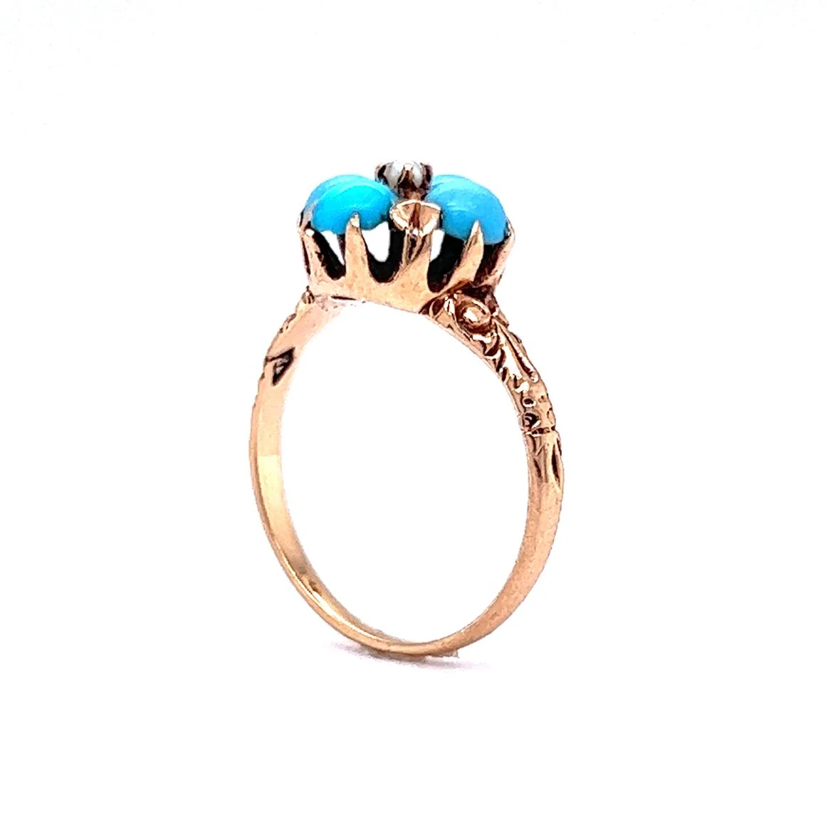 Victorian Turquoise & Pearl Cocktail Ring in 10k Gold - Image 5