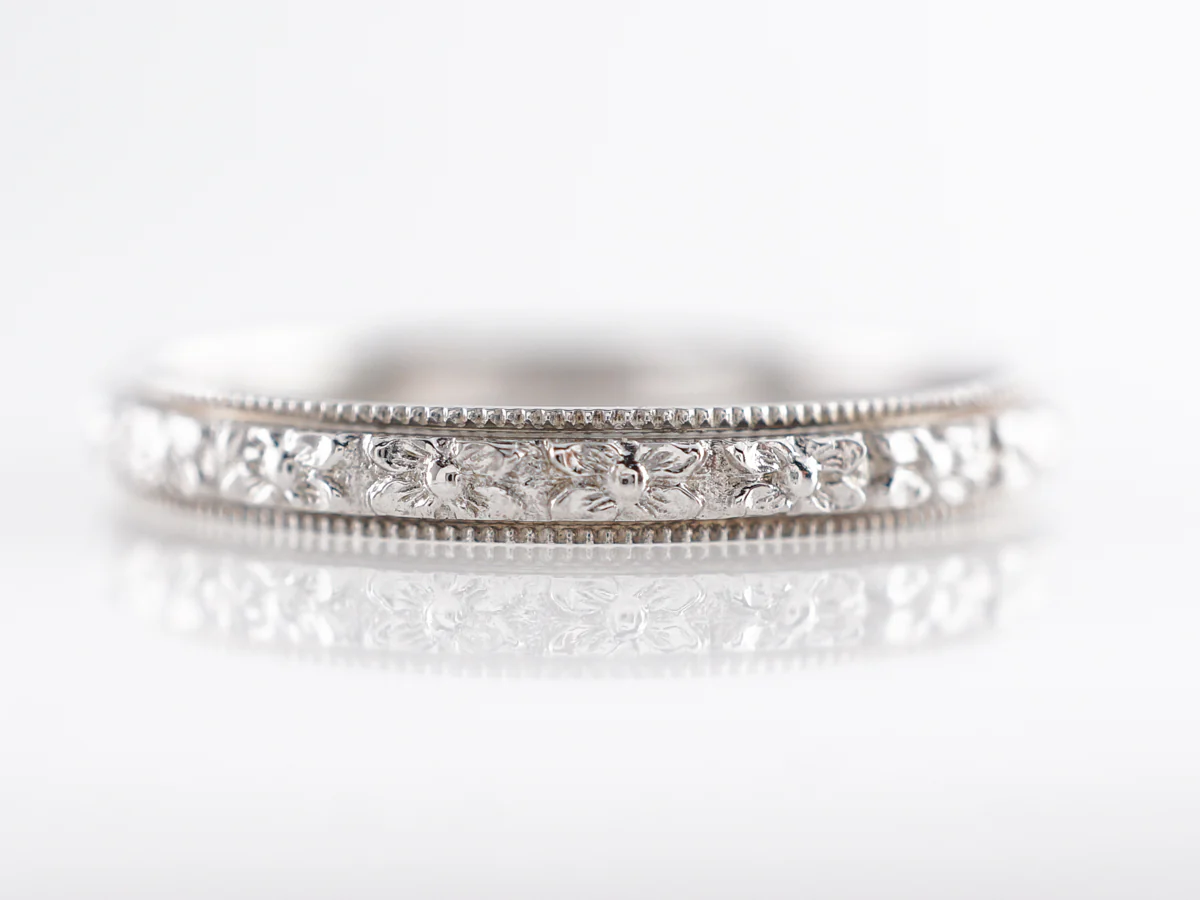 Vintage 1920's Blossom Wedding Band in 18k White Gold