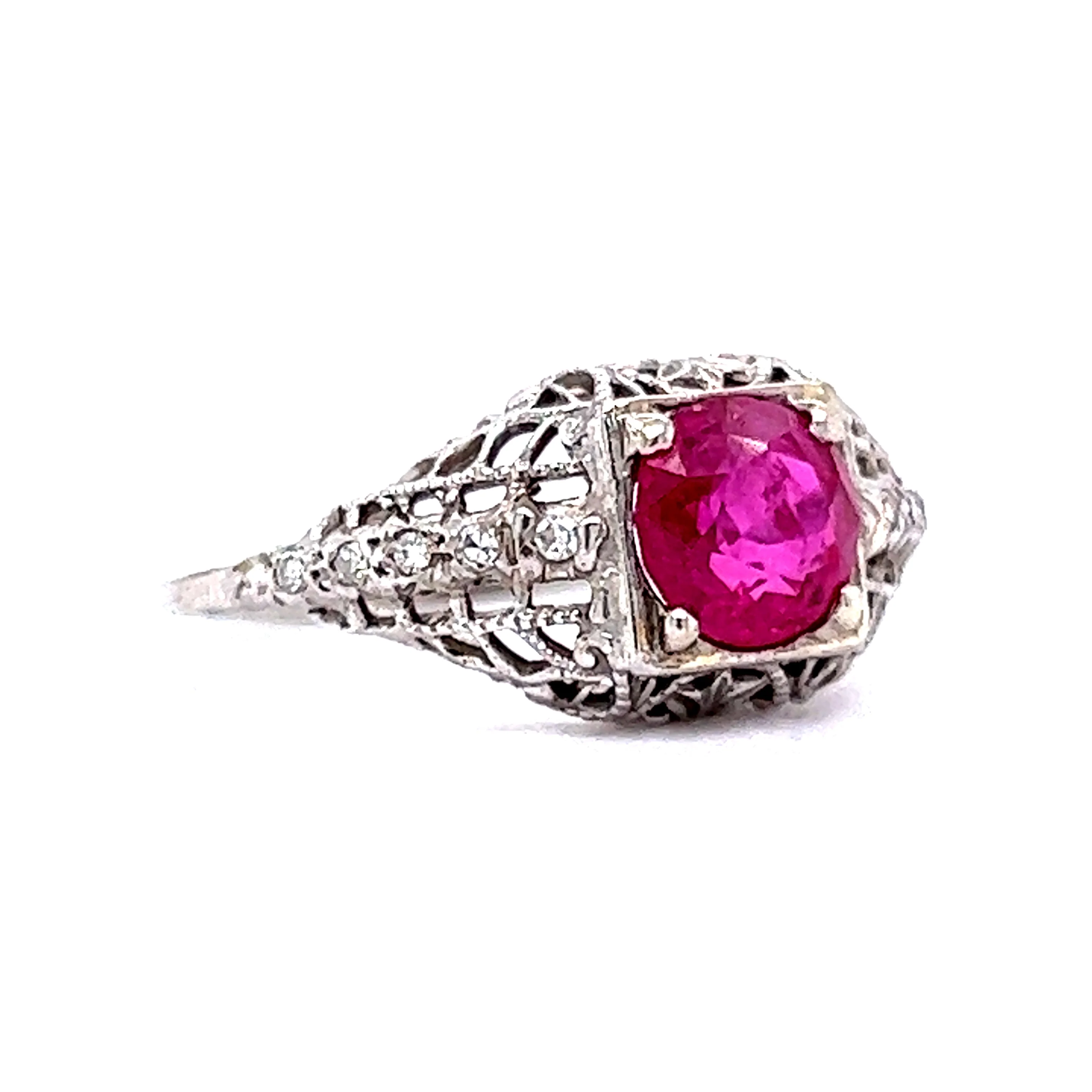 Vintage 1920's Pink Sapphire & Diamond Ring in 18k - Image 3