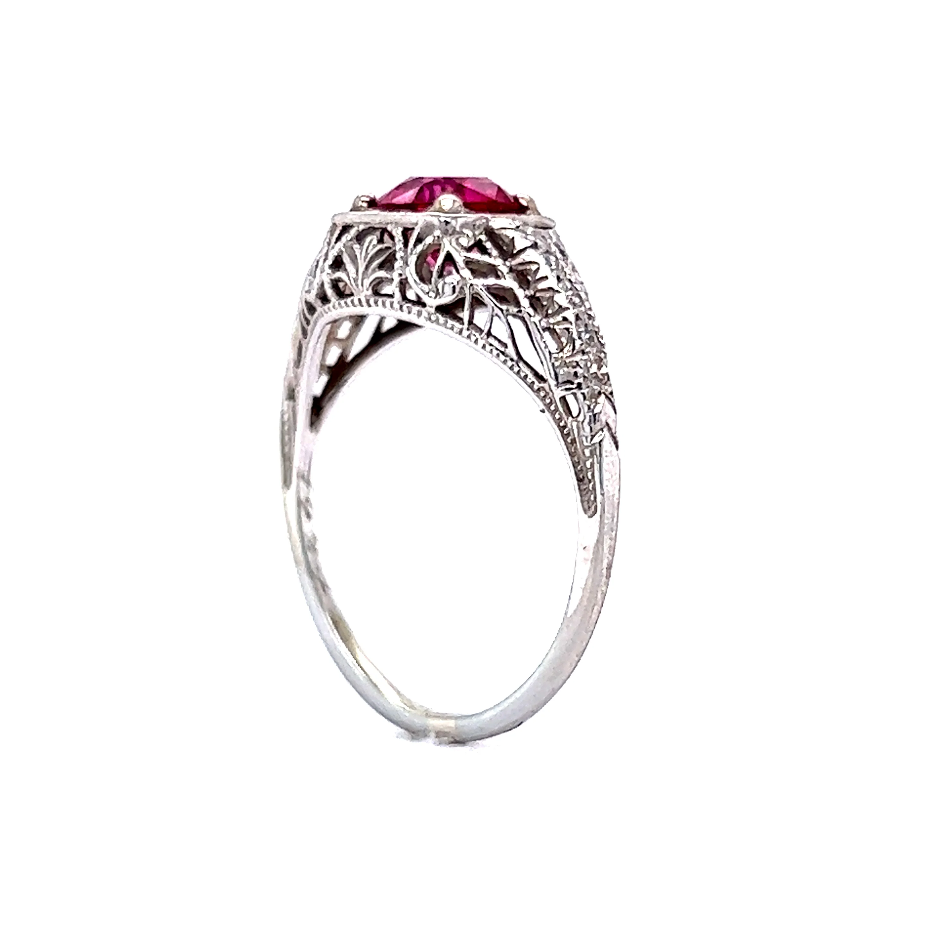 Vintage 1920's Pink Sapphire & Diamond Ring in 18k - Image 5