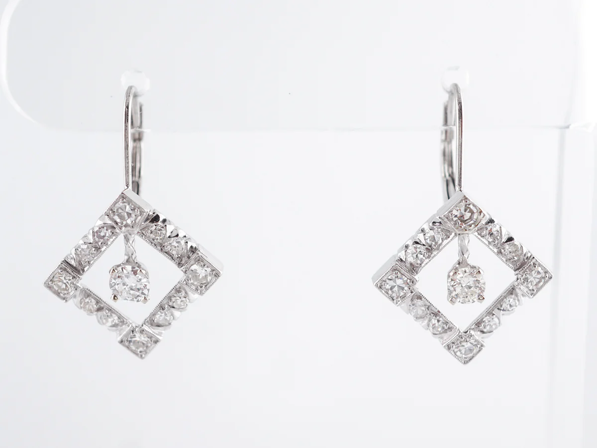 Vintage 1930's Diamond Art Deco Earrings in Platinum