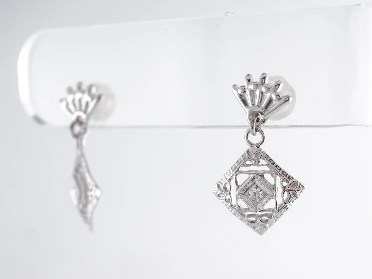 Vintage 1930's Geometric Earrings w/ Diamonds 10k - Image 2