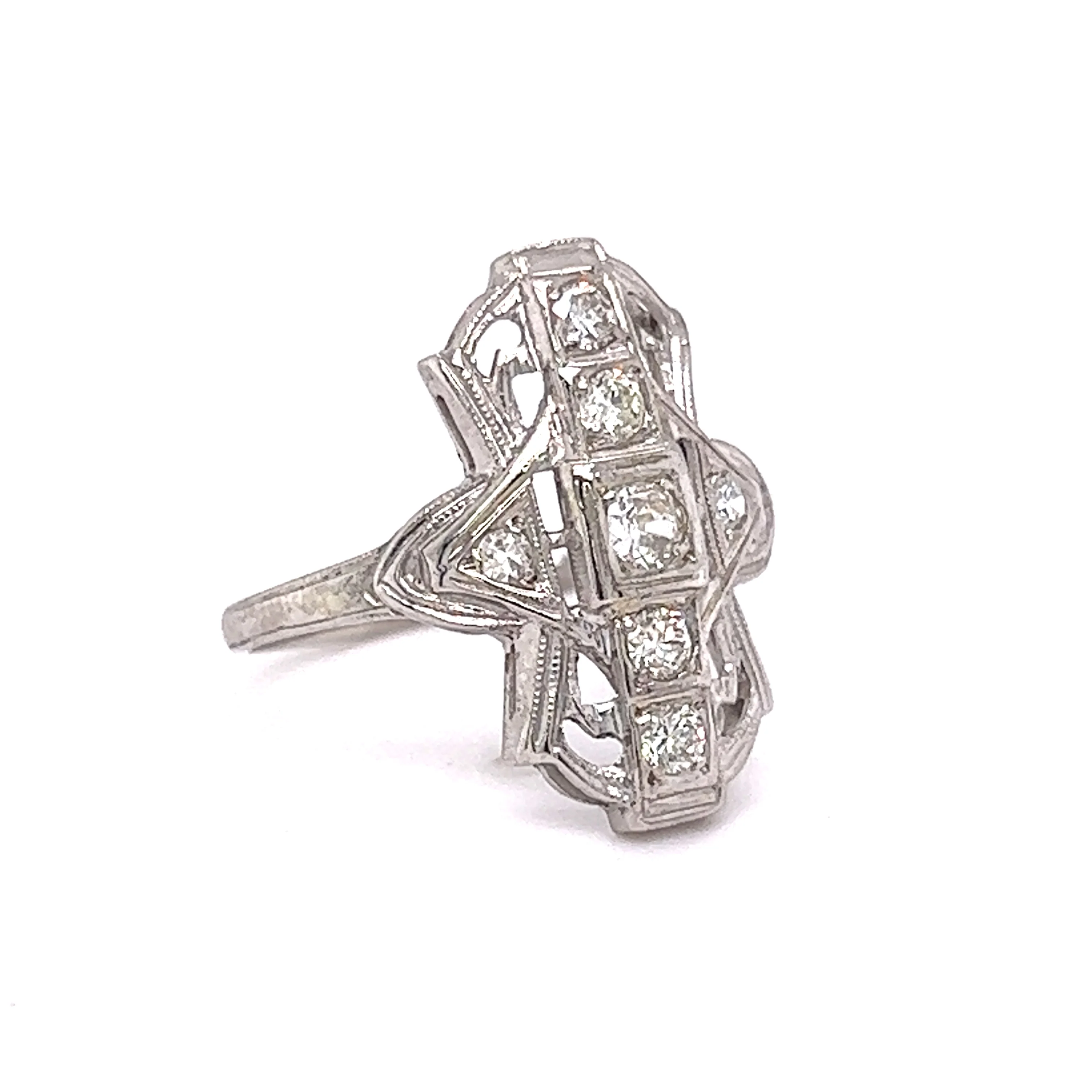 Vintage 1930's Ring w/ Old European Cut Diamonds in 18k - Image 3