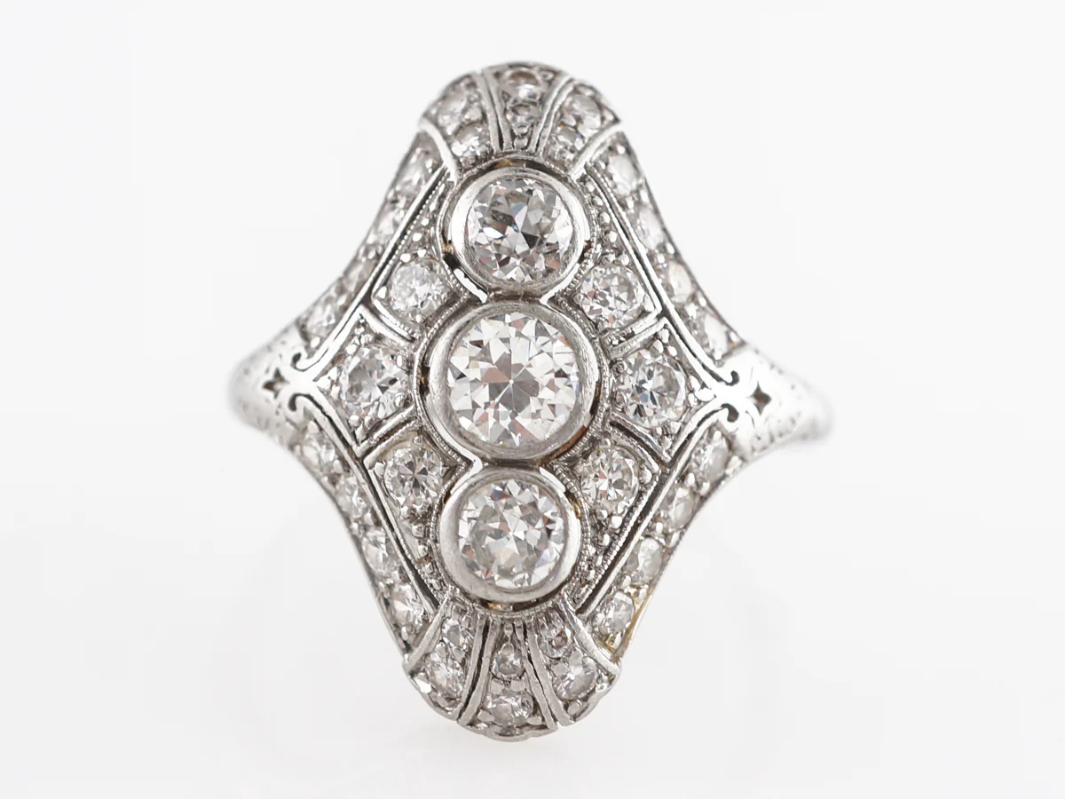 Vintage 1930's Three Stone Diamond Ring in Platinum
