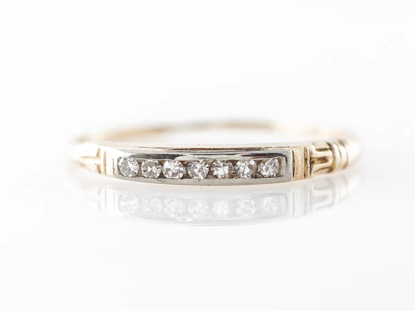 Vintage 1930's Wedding Band w/ Diamonds in Yellow & White Gold - Image 2