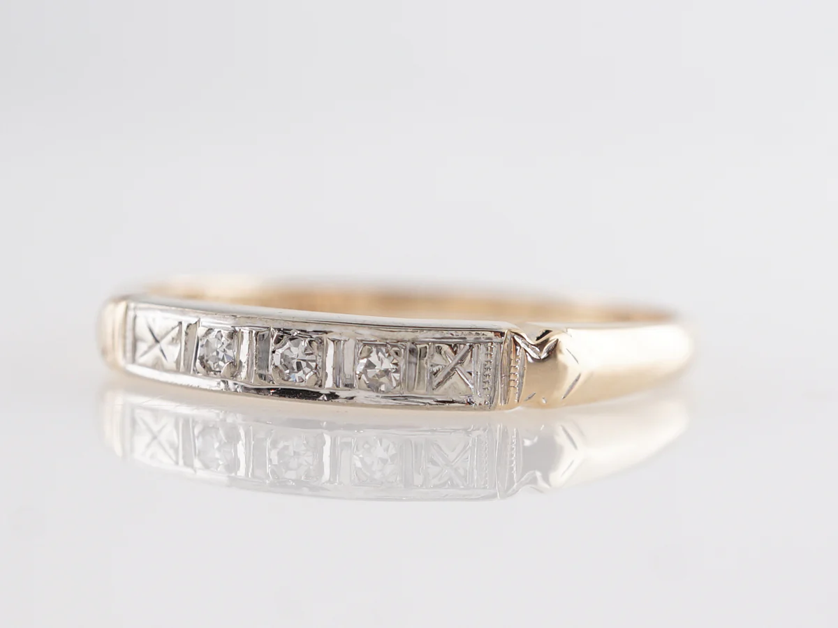 Vintage 1940's Diamond Wedding Band in 14k Yellow & White Gold - Image 2