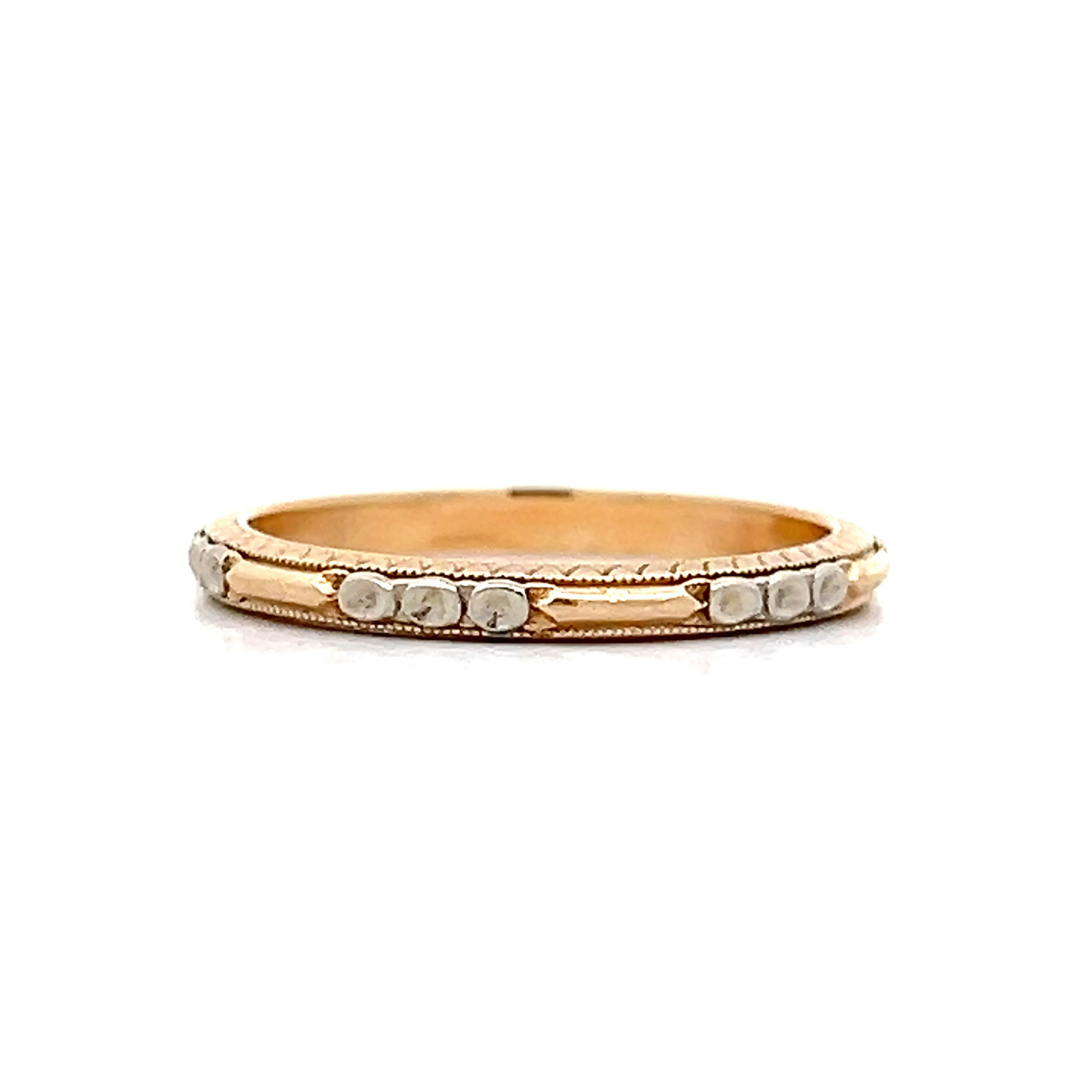 Vintage 1940's Retro Wedding Band in Yellow & White Gold - Image 2