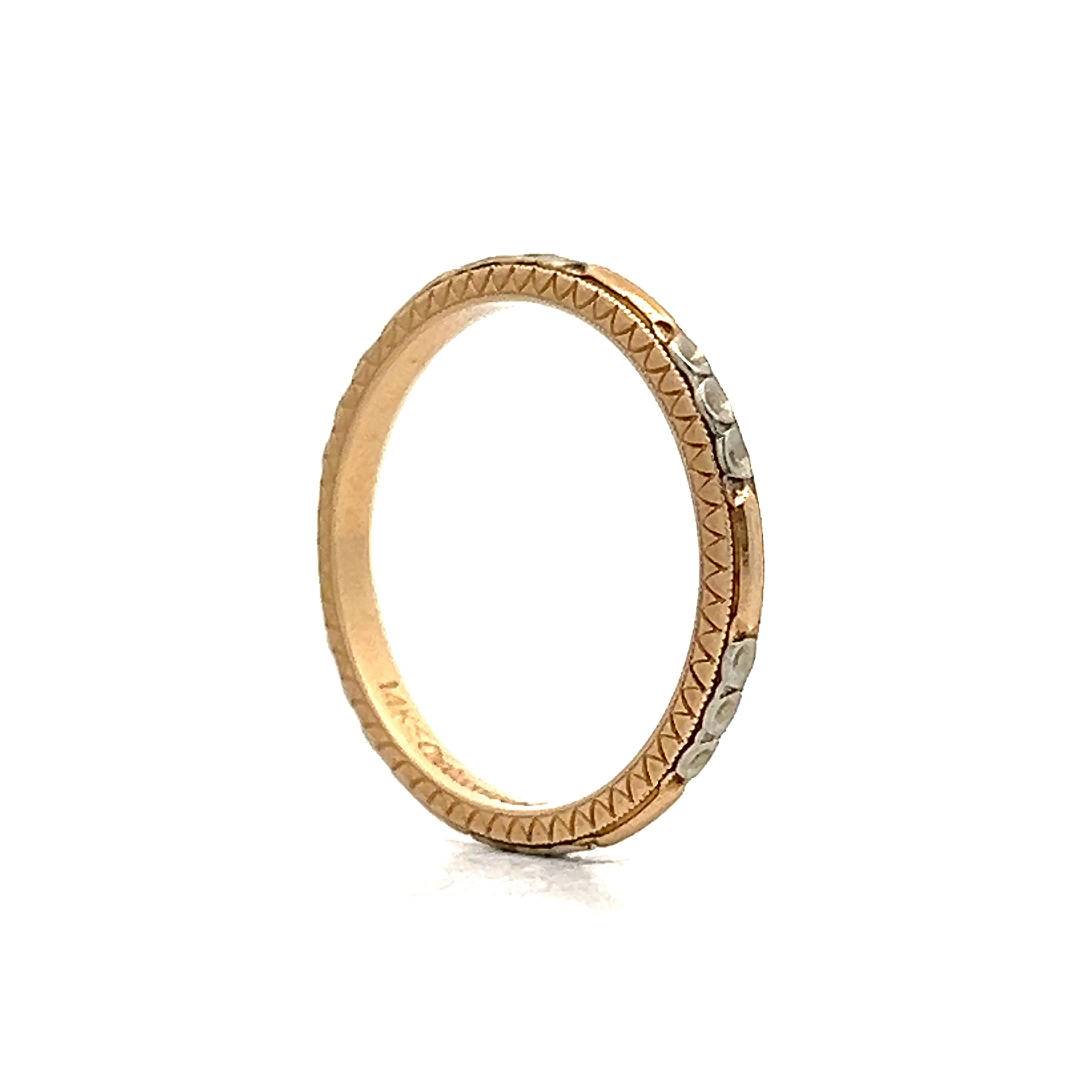 Vintage 1940's Retro Wedding Band in Yellow & White Gold - Image 5