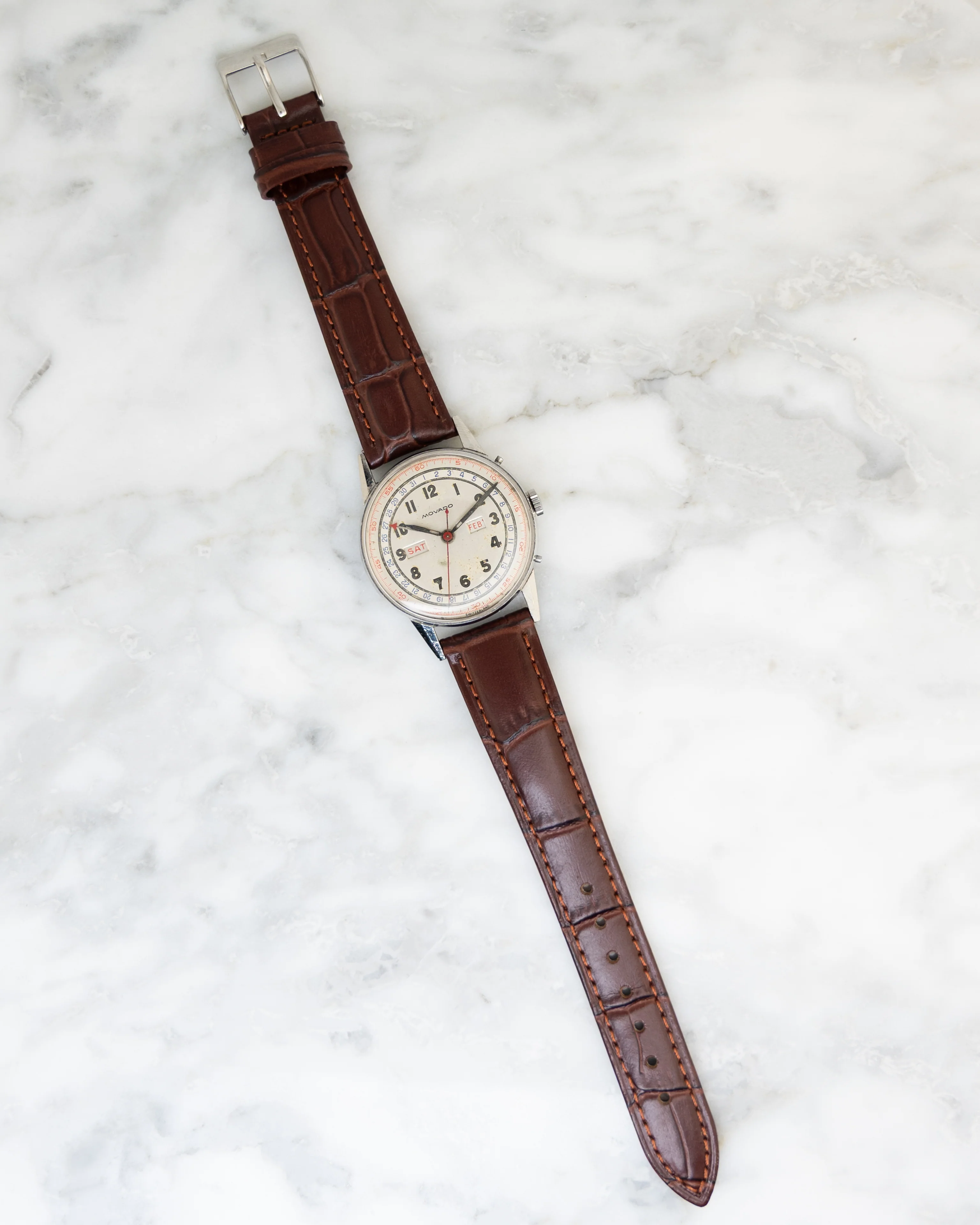 Vintage 1950s 33mm Movado Triple Calendar Watch - Image 6