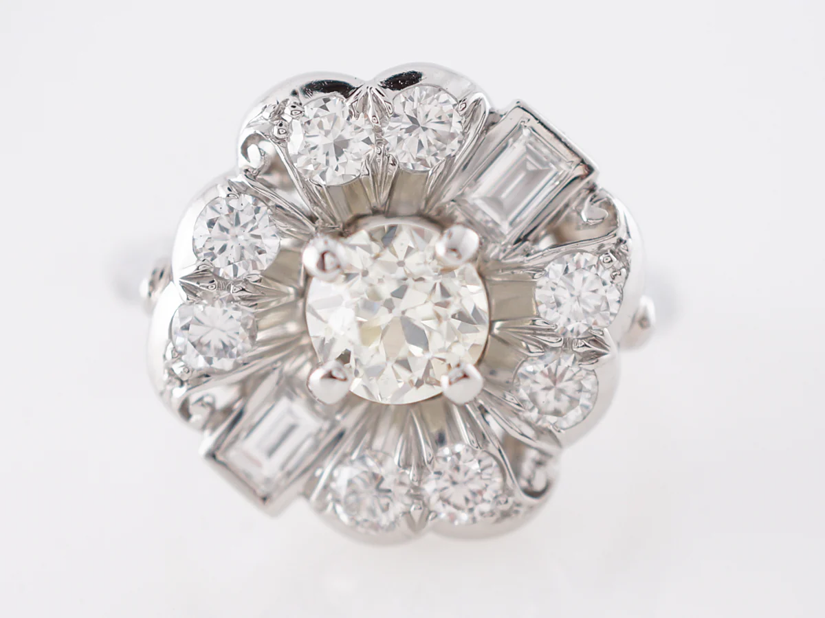 Vintage 1950's Diamond Cluster Engagement Ring in Platinum