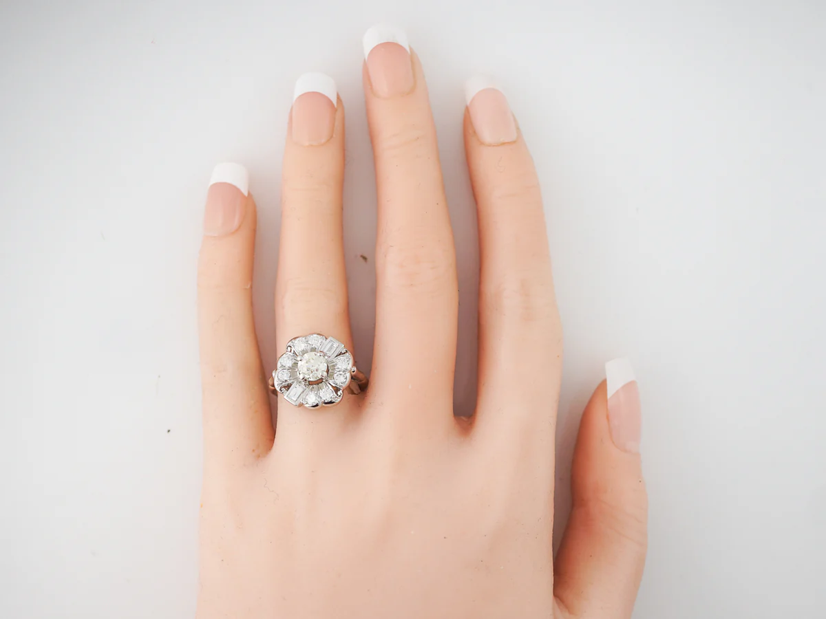 Vintage 1950's Diamond Cluster Engagement Ring in Platinum - Image 6
